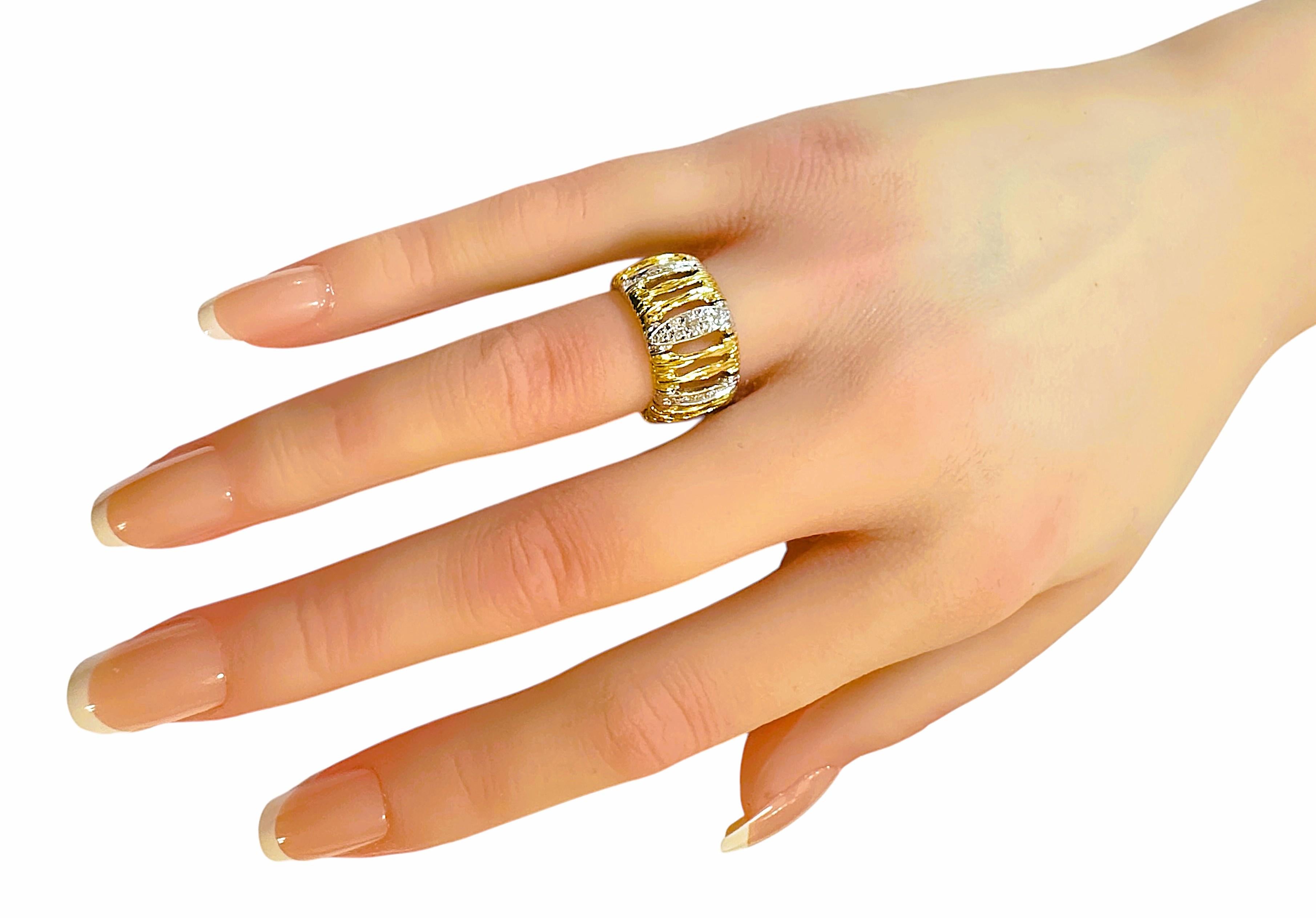 Art Deco Roberto Coin Elephant Skin Domed Diamond 18k Yellow Gold Ring Size 6