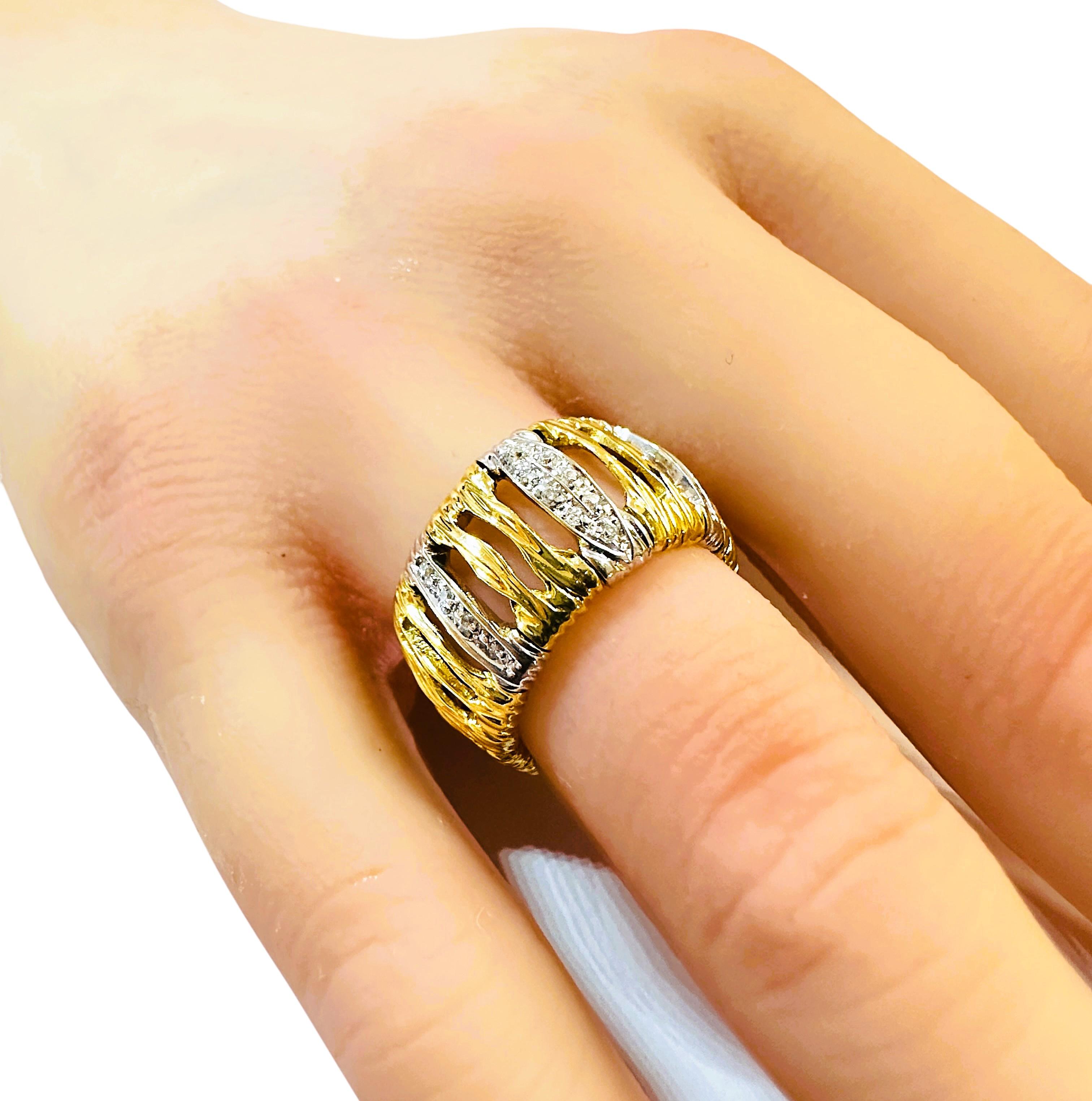 Brilliant Cut Roberto Coin Elephant Skin Domed Diamond 18k Yellow Gold Ring Size 6