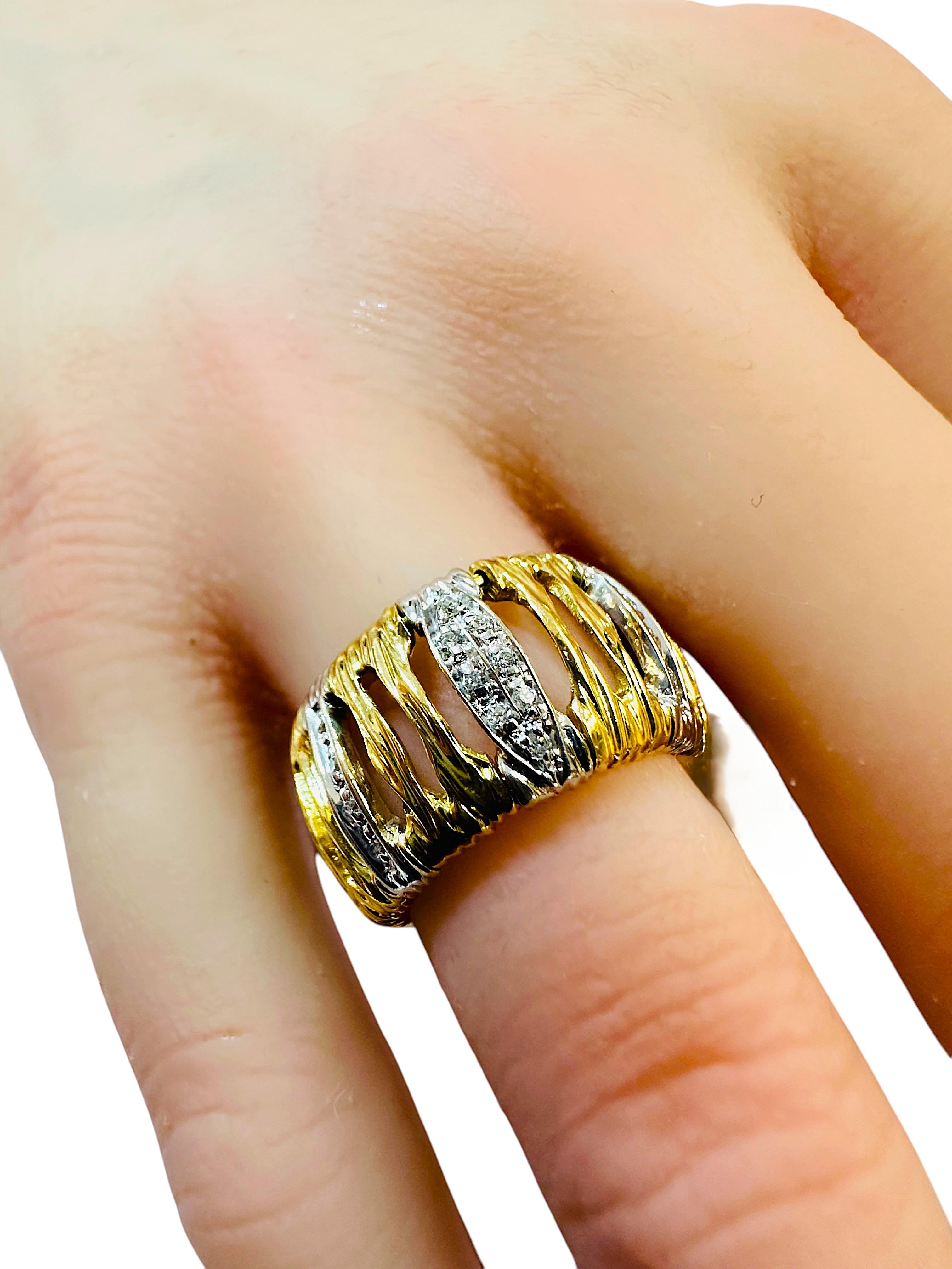 Roberto Coin Elephant Skin Domed Diamond 18k Yellow Gold Ring Size 6 In Excellent Condition In Eagan, MN