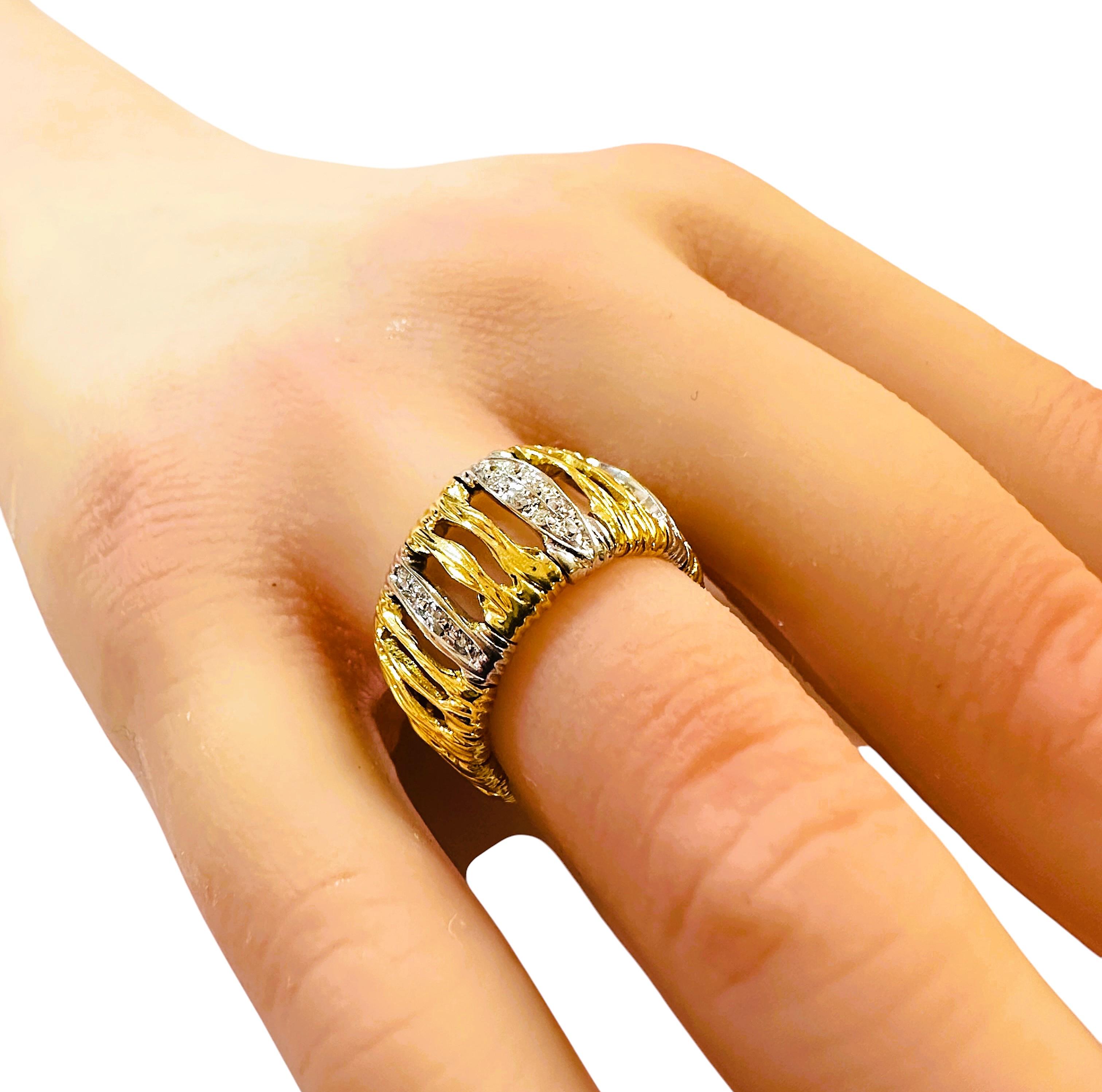 Women's Roberto Coin Elephant Skin Domed Diamond 18k Yellow Gold Ring Size 6