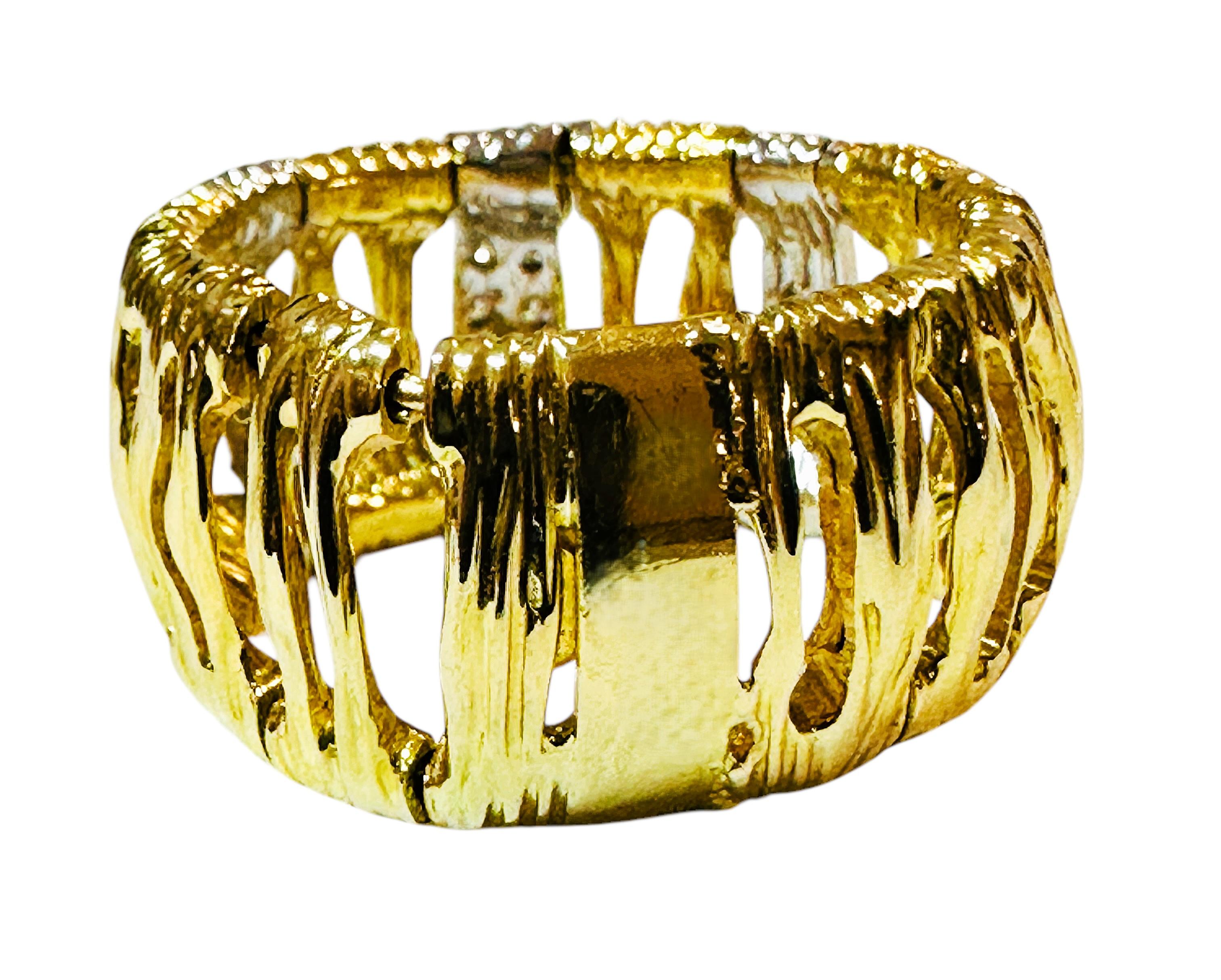 Roberto Coin Elephant Skin Domed Diamond 18k Yellow Gold Ring Size 6 1