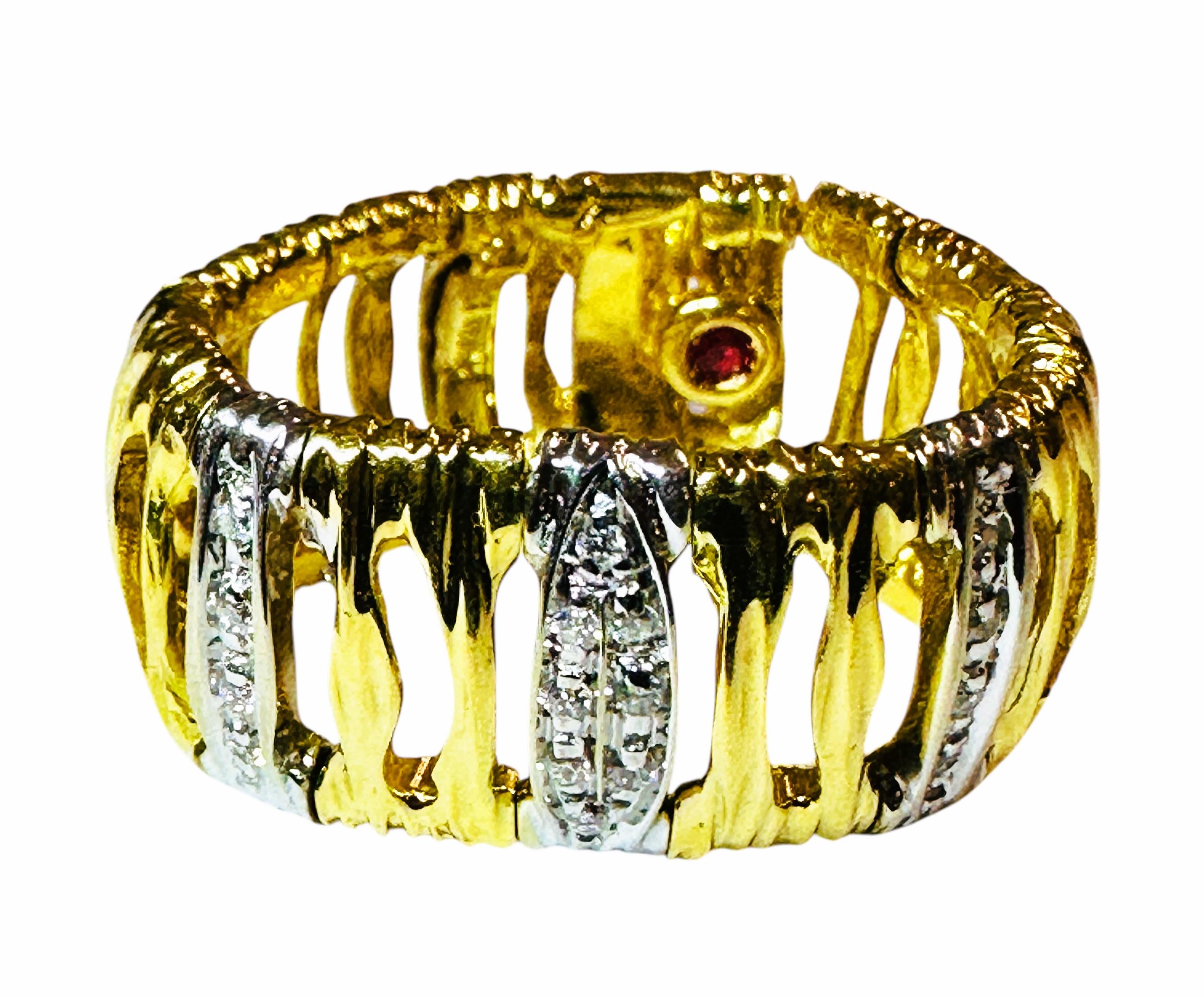 Roberto Coin Elephant Skin Domed Diamond 18k Yellow Gold Ring Size 6 3