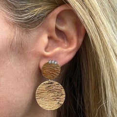 Roberto Coin Elephantino Diamond 18 Karat Yellow Gold Disc Dangle Drop Earrings