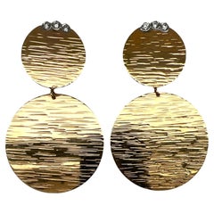 Roberto Coin Elephantino Diamond 18 Karat Yellow Gold Disc Dangle Drop Earrings