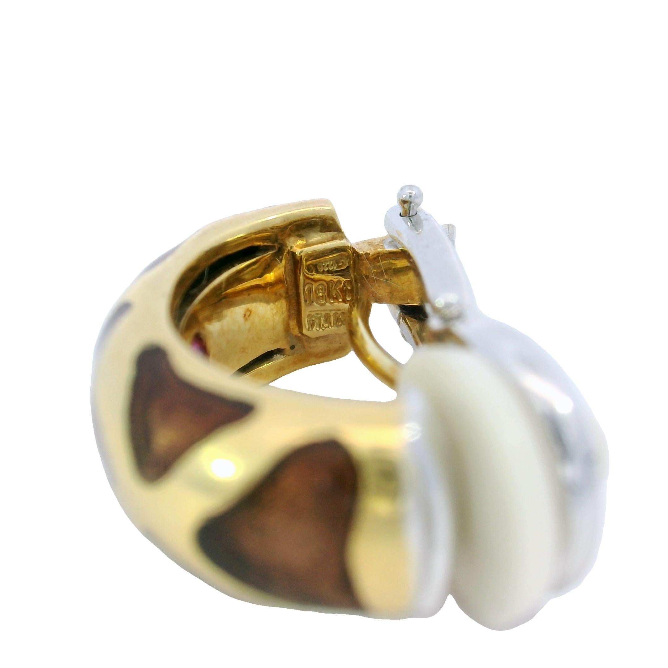 Roberto Coin Enamel Giraffe Hoop Clip Earrings 18K Yellow Gold For Sale 5