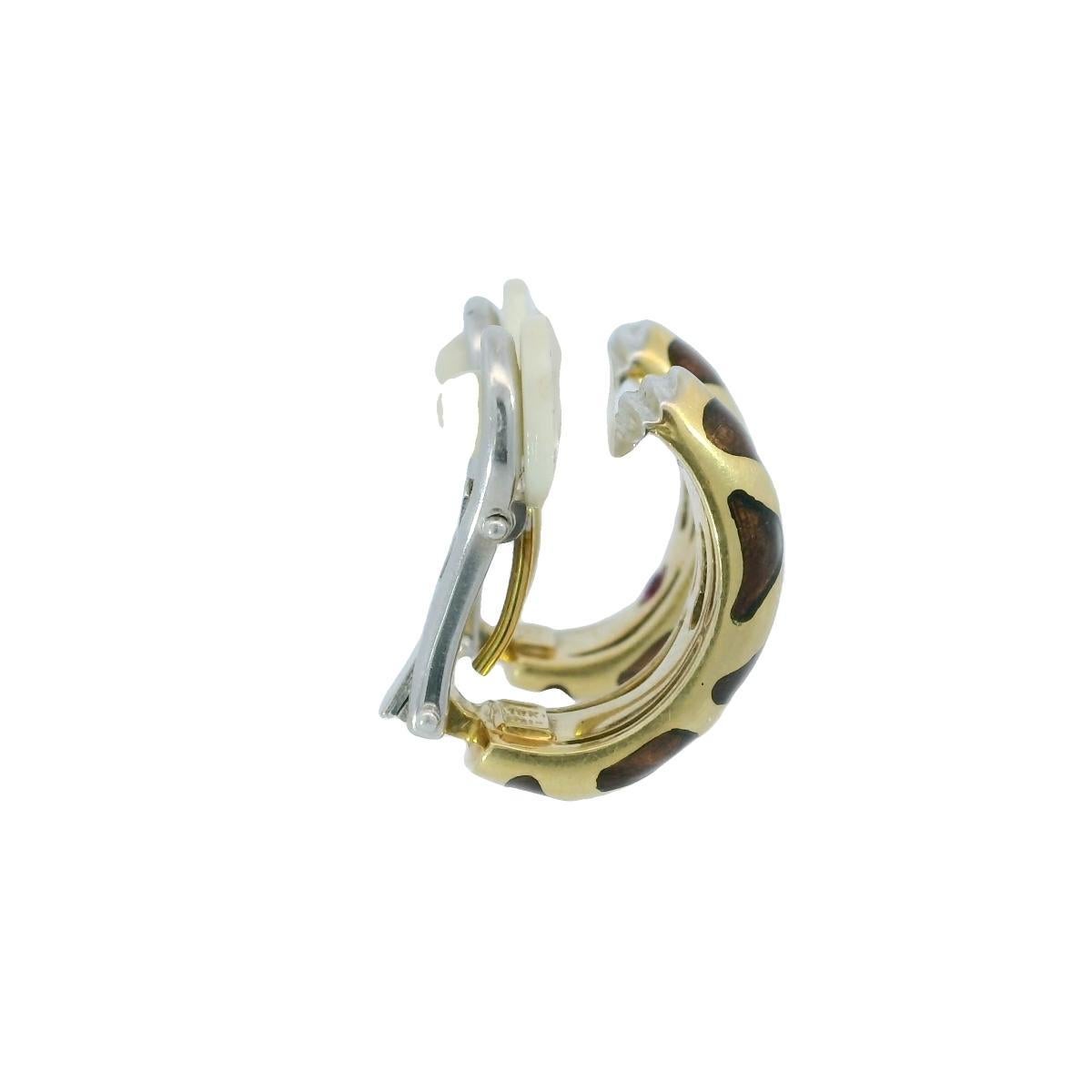 Roberto Coin Enamel Giraffe Hoop Clip Earrings 18K Yellow Gold For Sale 1