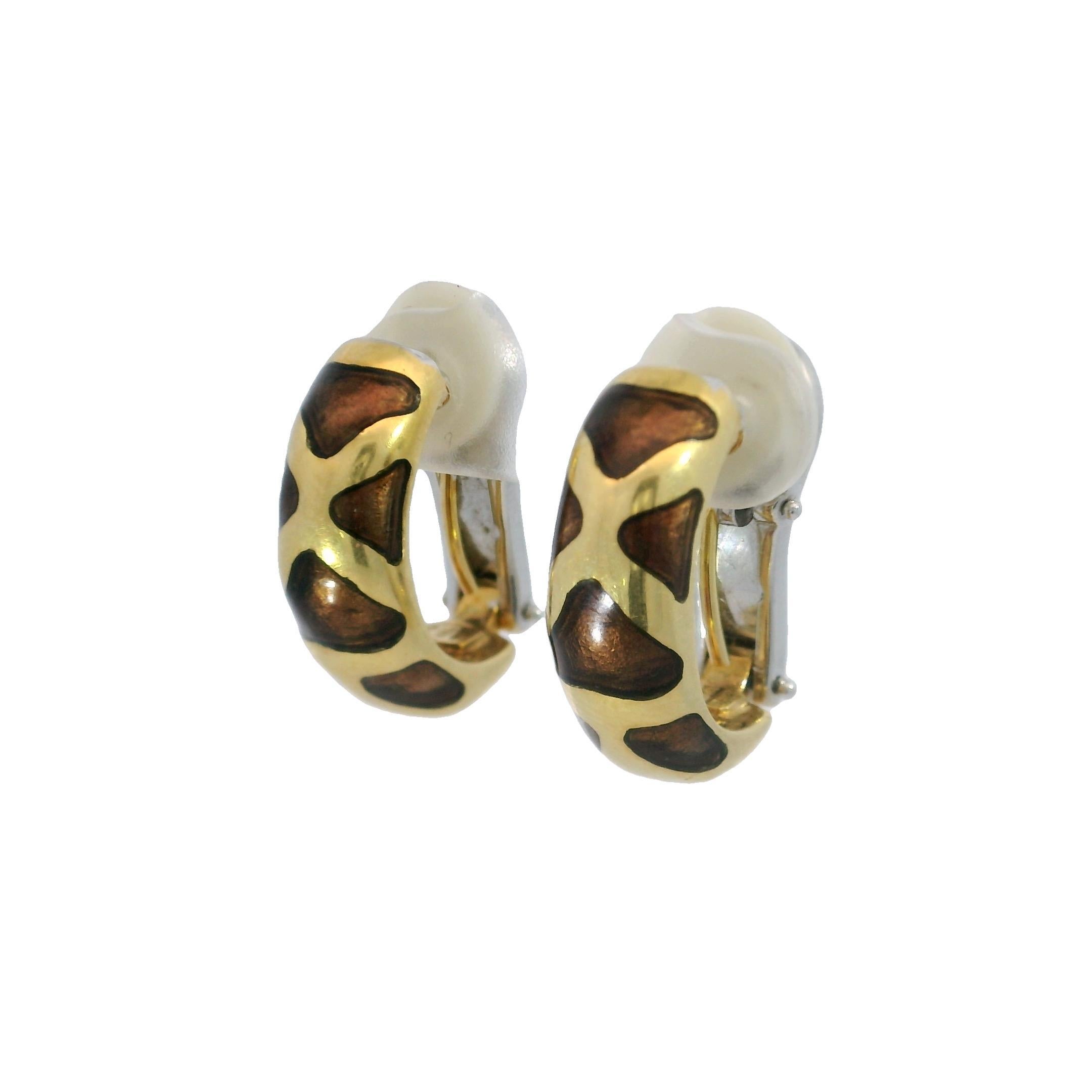 Roberto Coin Enamel Giraffe Hoop Clip Earrings 18K Yellow Gold For Sale 2