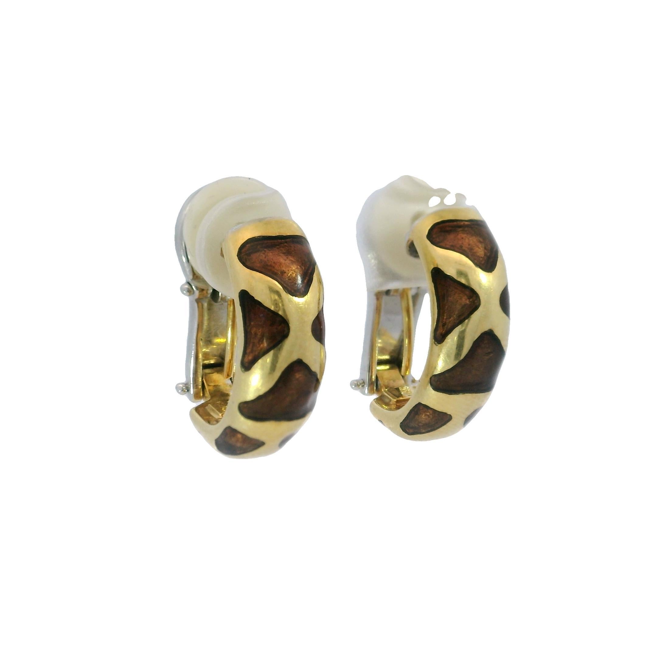 Roberto Coin Enamel Giraffe Hoop Clip Earrings 18K Yellow Gold For Sale 3