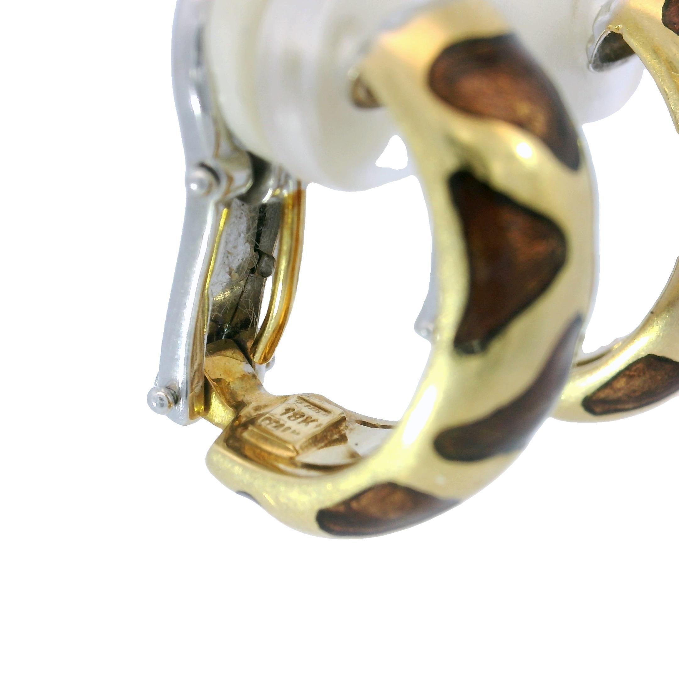 Roberto Coin Enamel Giraffe Hoop Clip Earrings 18K Yellow Gold For Sale 4