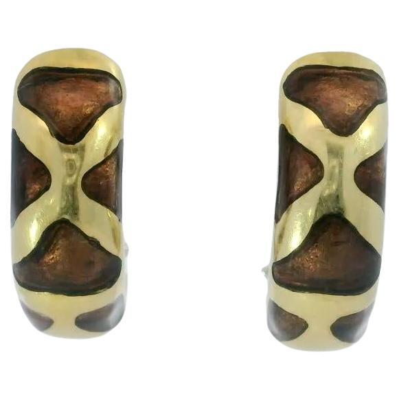Roberto Coin Enamel Giraffe Hoop Clip Earrings 18K Yellow Gold For Sale