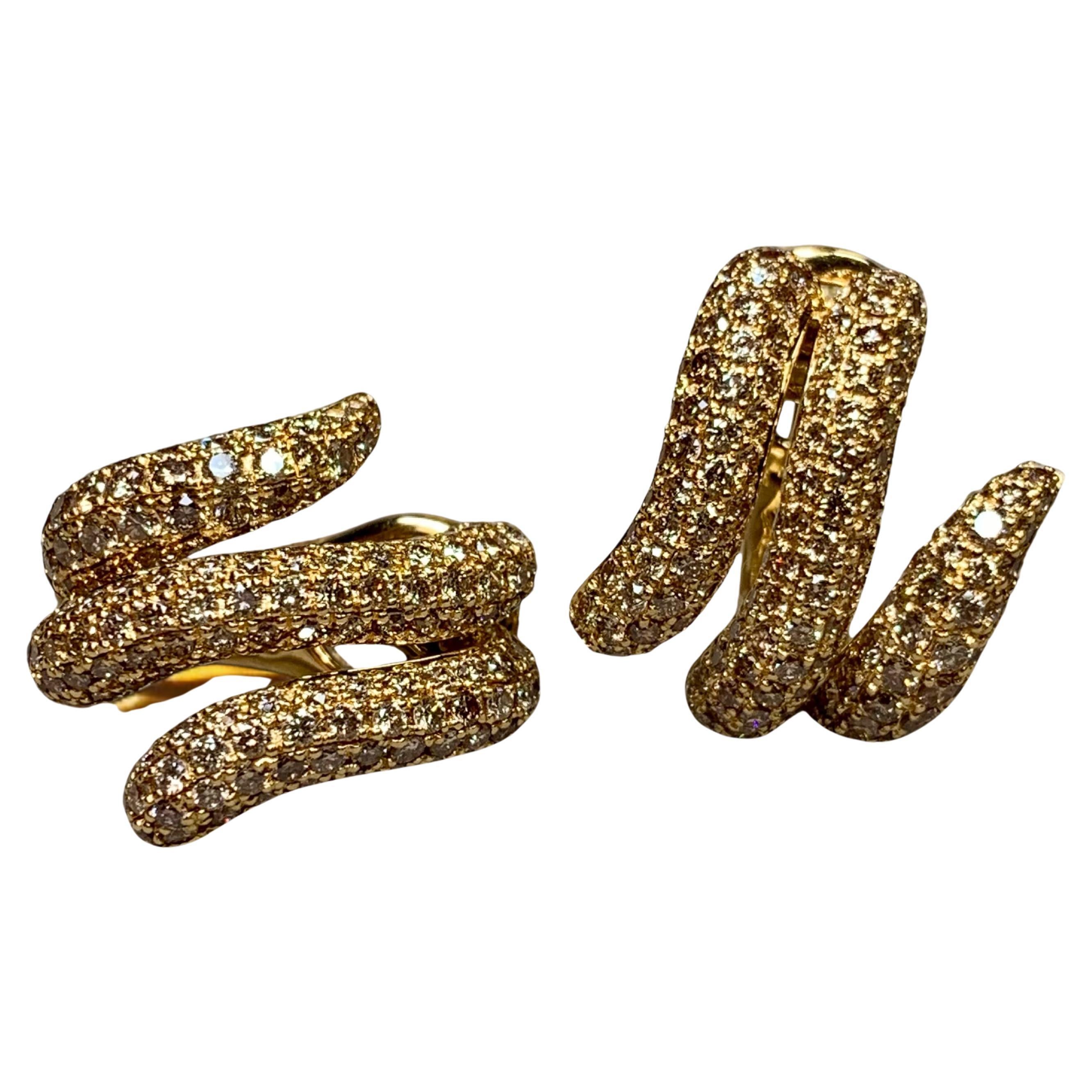 Roberto Coin Fancy Brown Pavé Diamond Coil Omega Back Huggie Earrings 4ctw