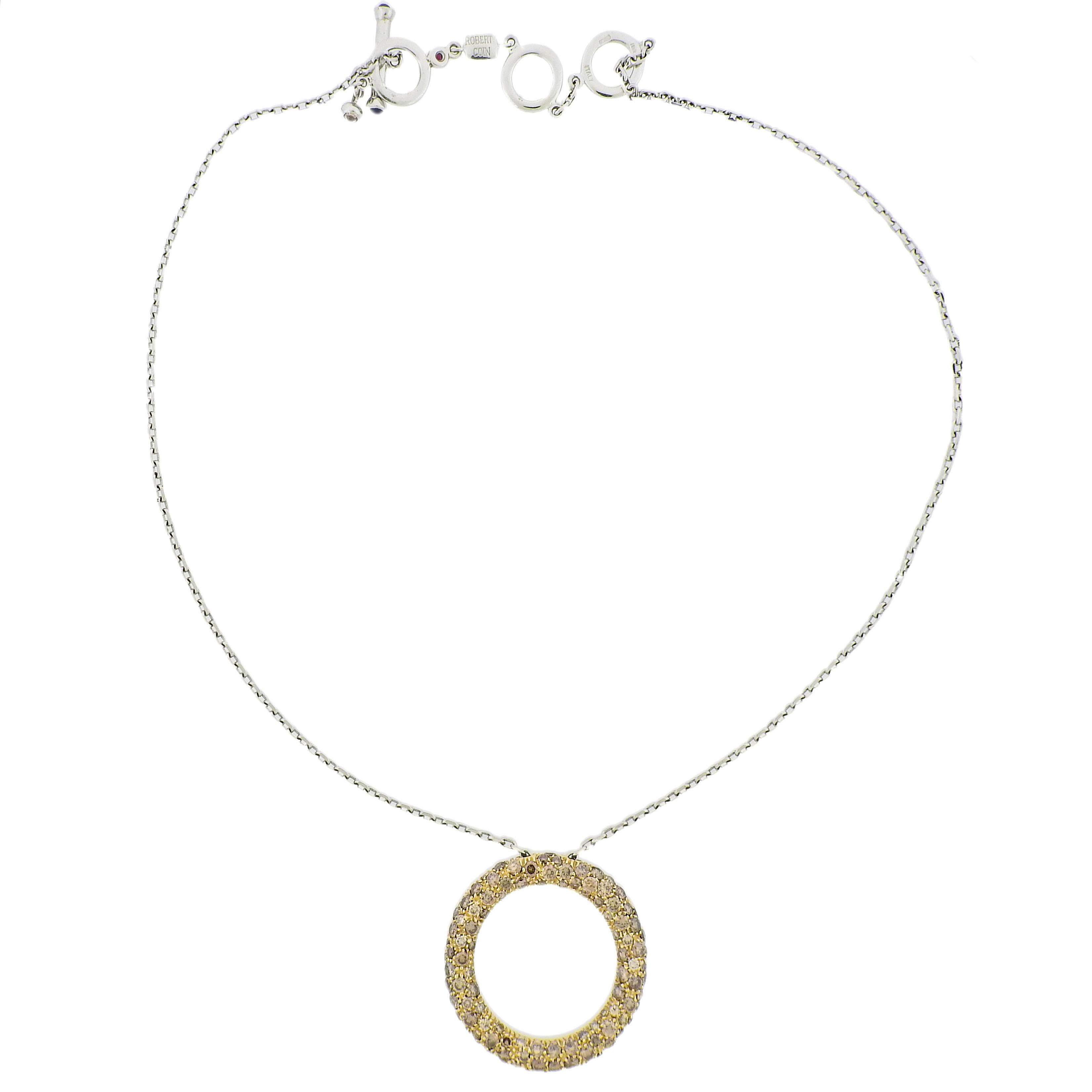 Roberto Coin Fancy Diamond Gold Circle Pendant Necklace. Necklace is set with approx 4.00ctw of VS fancy diamonds. Pendant measures 32mm in diameter, necklace is 17