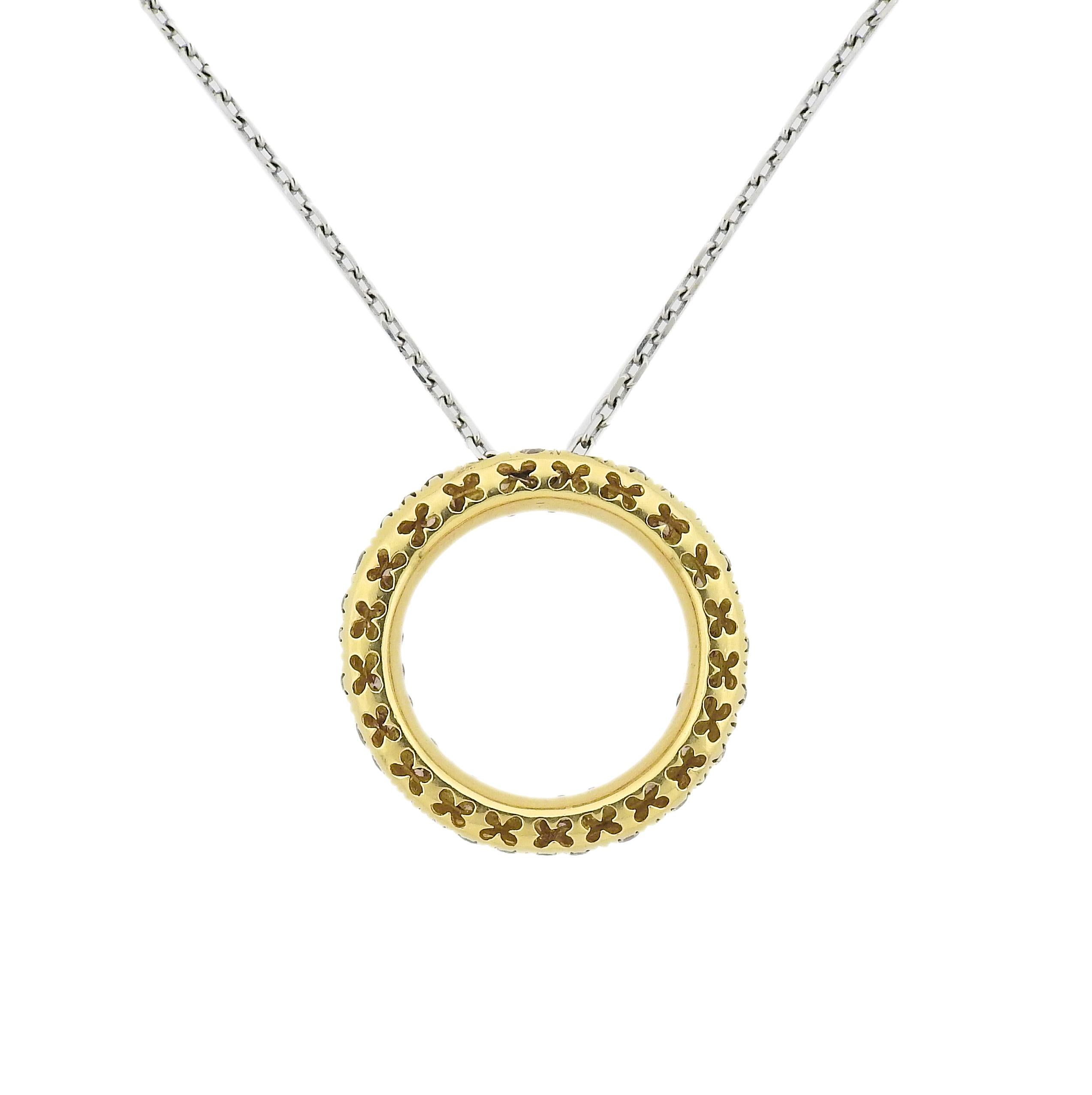 Women's Roberto Coin Fancy Diamond Gold Circle Pendant Necklace For Sale