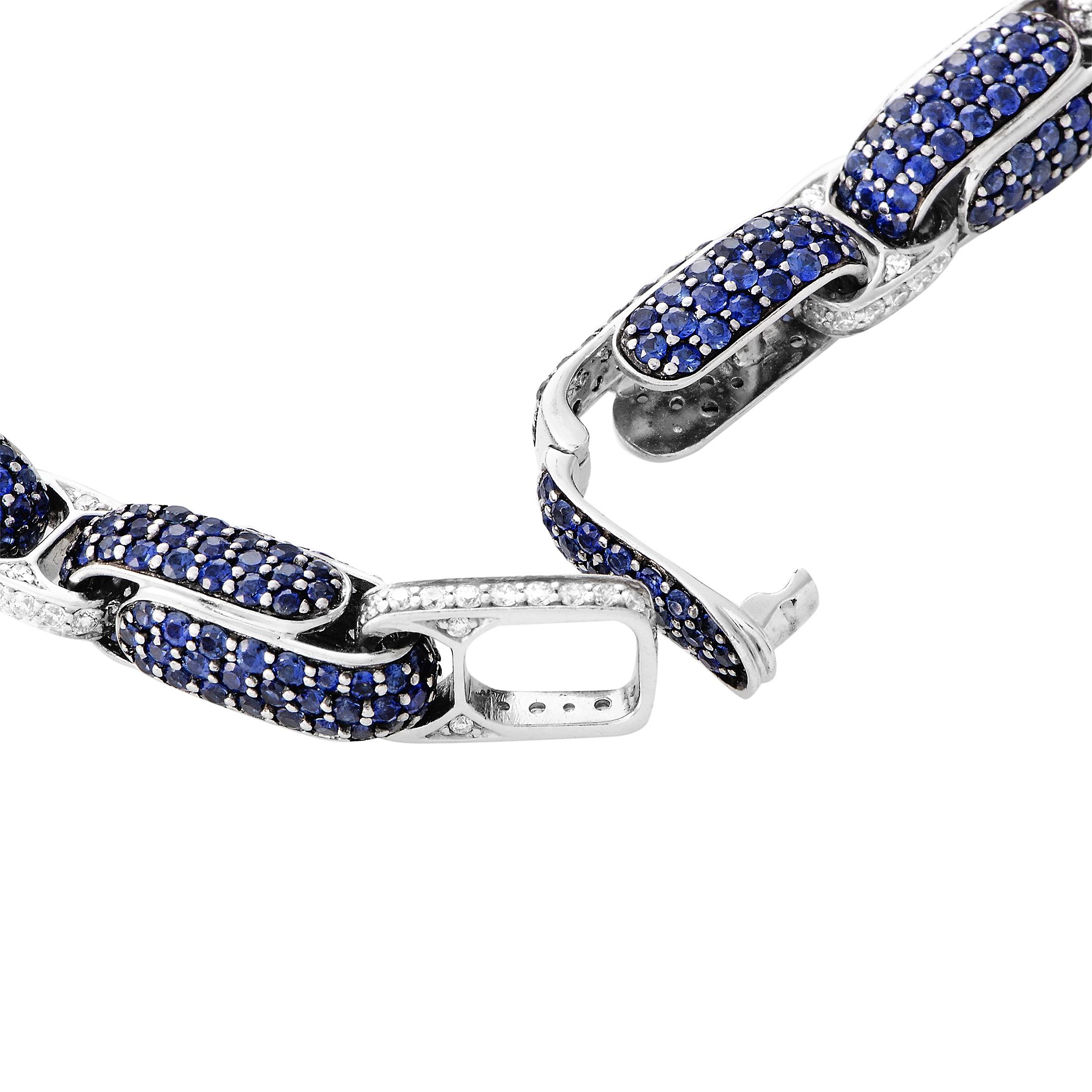Roberto Coin Fantasia 18 Karat White Gold Diamond and Sapphire Necklace In New Condition In Southampton, PA