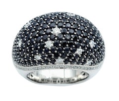 Roberto Coin Fantasia Blue Sapphire and Diamond Dome Ring in 18 Karat White Gold