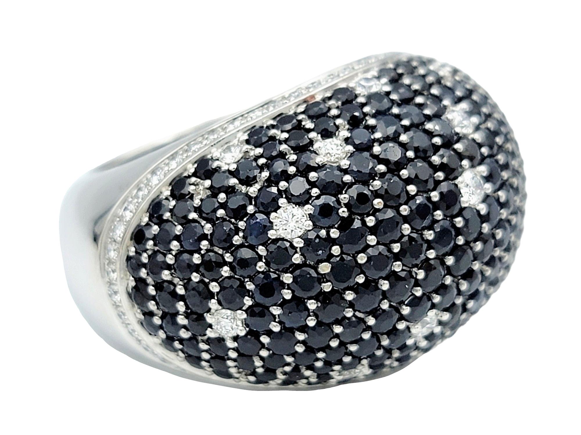 Contemporary Roberto Coin Fantasia Blue Sapphire and Diamond Dome Ring in 18 Karat White Gold For Sale