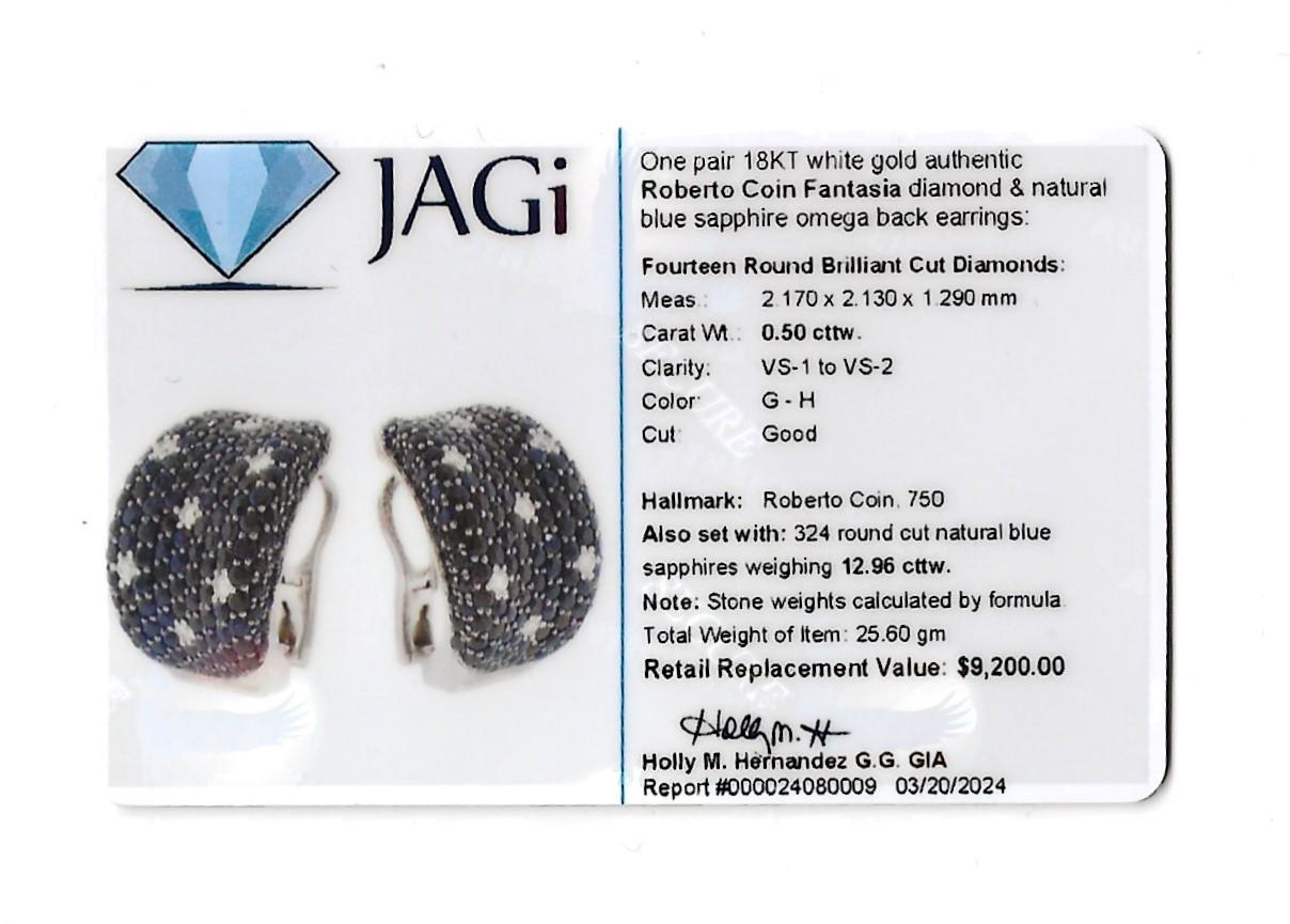Roberto Coin Fantasia Blue Sapphire and Diamond Earrings in 18 Karat White Gold For Sale 4