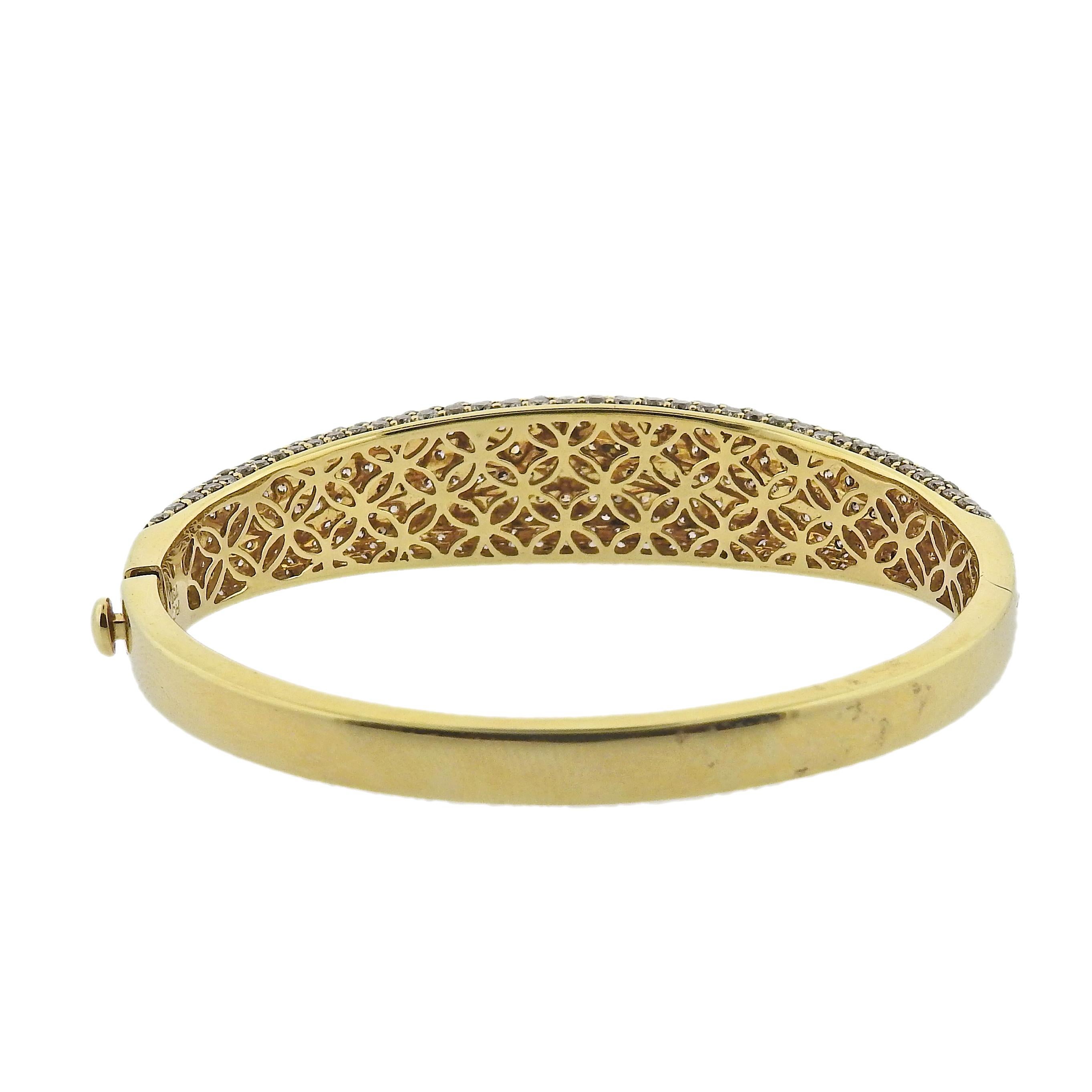 Roberto Coin Fantasia 11.35ctw Fancy Diamond Flower Gold Bangle Bracelet. Bracelet will fit approx. 7