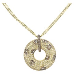 Roberto Coin Fantasia Fancy Diamond Gold Circle Pendant Necklace