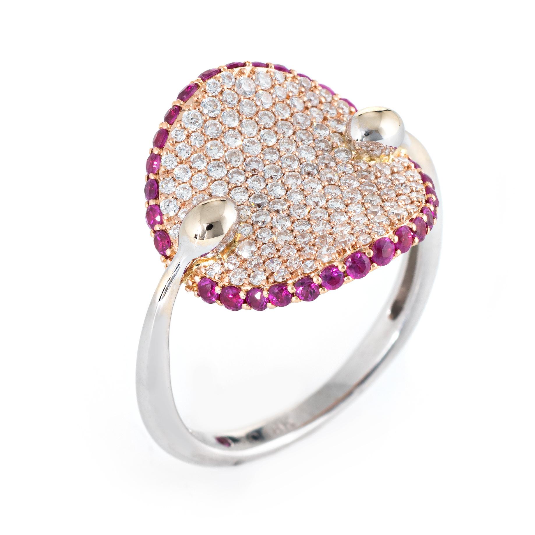 Finely detailed estate Roberto Coin Fantasia ring crafted in 18 karat white & rose gold. 

Diamonds are pave set into the mount and total an estimated 0.55 carats (estimated at G-H color and VS2 clarity). The pink sapphires total an estimated 0.25