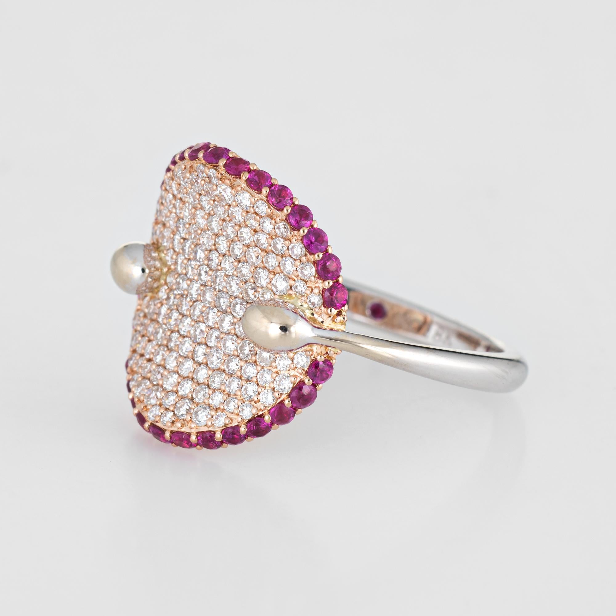 Round Cut Roberto Coin Fantasia Ring Diamond Pink Sapphire Concave 18 Karat Gold Estate