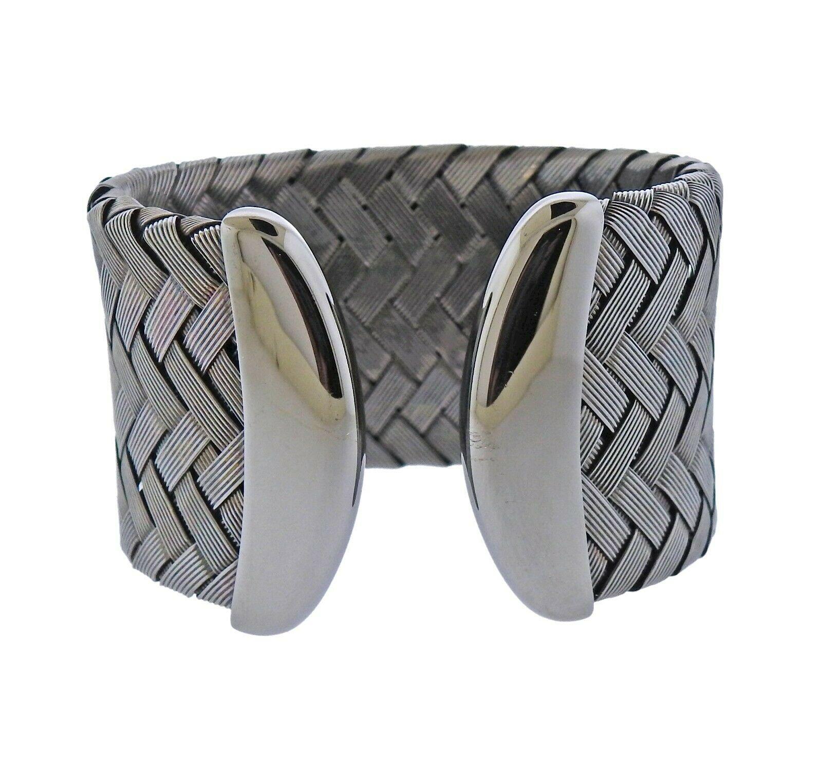 Roberto Coin Fifth Season Blackened Silver Extra Wide Cuff Bracelet In New Condition In Lambertville, NJ
