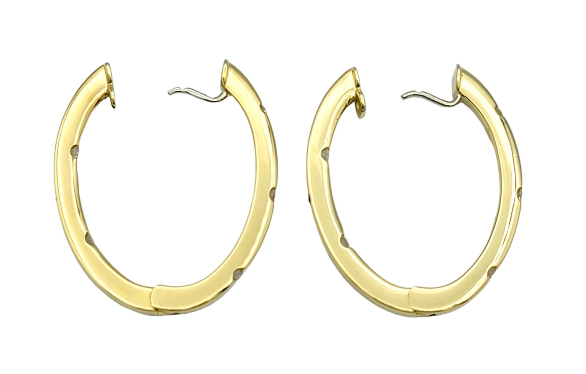 Women's Roberto Coin Flat Oval Hoop Earrings with Diamonds Set in 18 Karat Yellow Gold
