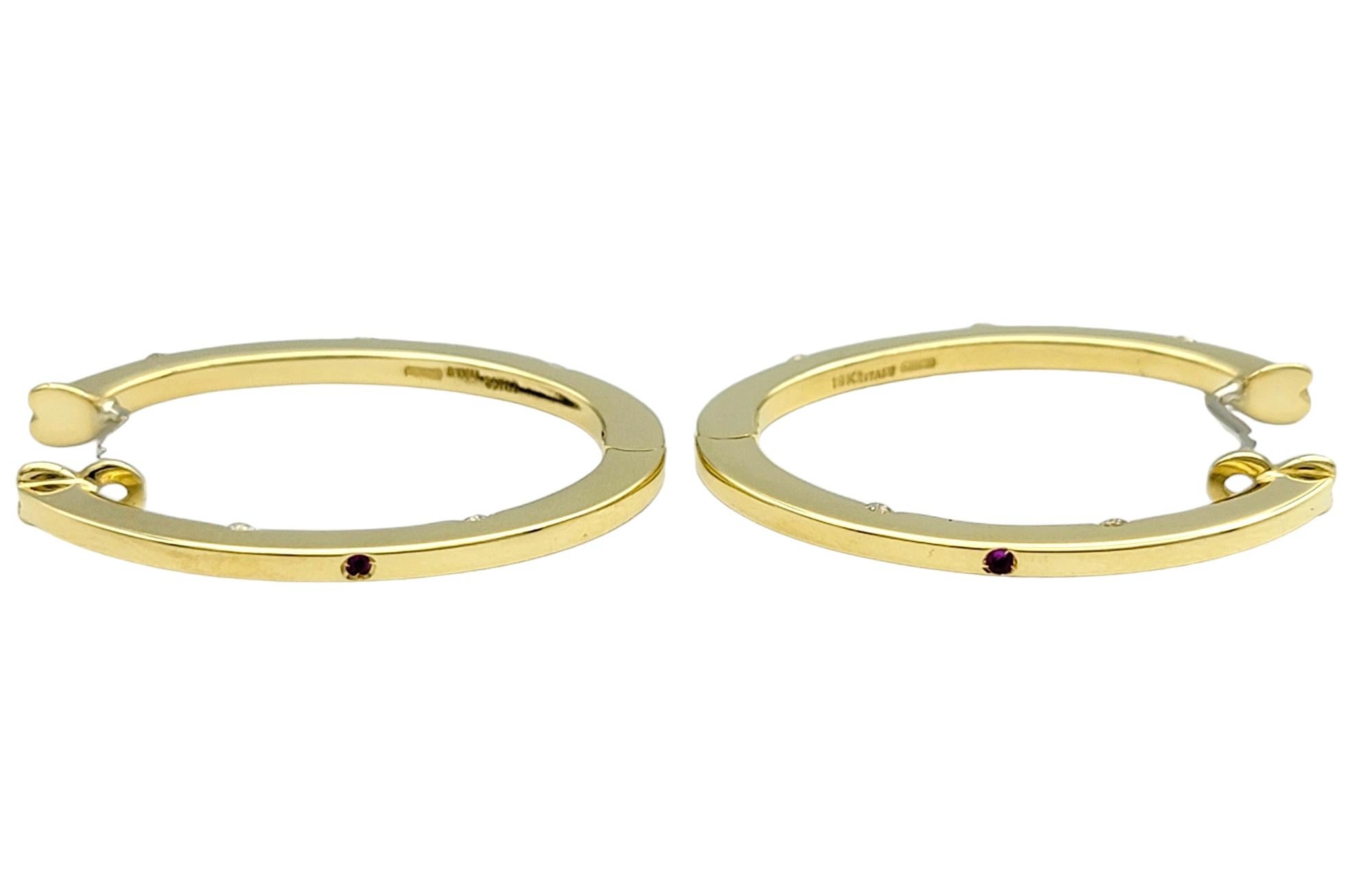 Roberto Coin Flat Oval Hoop Earrings with Diamonds Set in 18 Karat Yellow Gold 2
