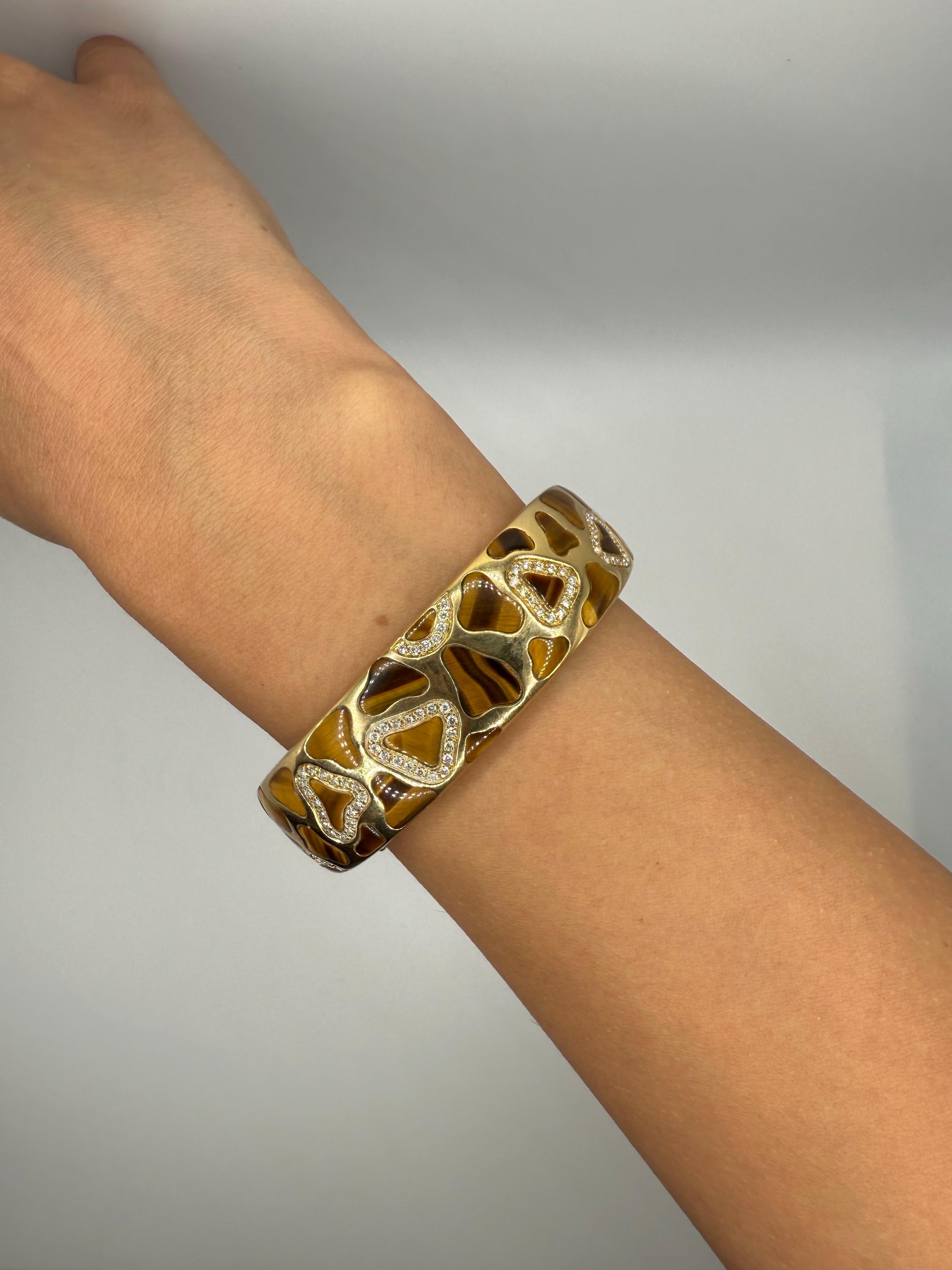 Roberto Coin Giraffe Diamant & Tigerauge Statement Armreif im Zustand „Hervorragend“ im Angebot in Los Angeles, CA