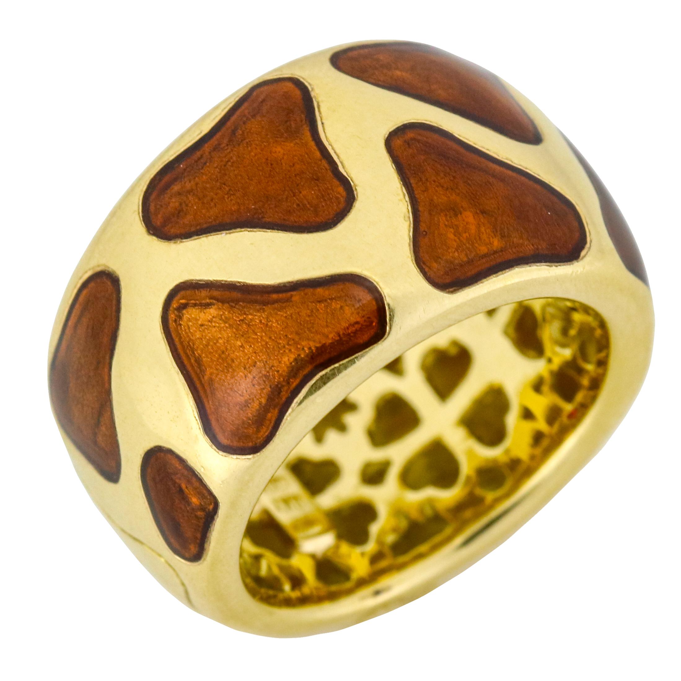 Round Cut Roberto Coin Giraffe Enamel Band Ring in 18 Karat Yellow Gold For Sale