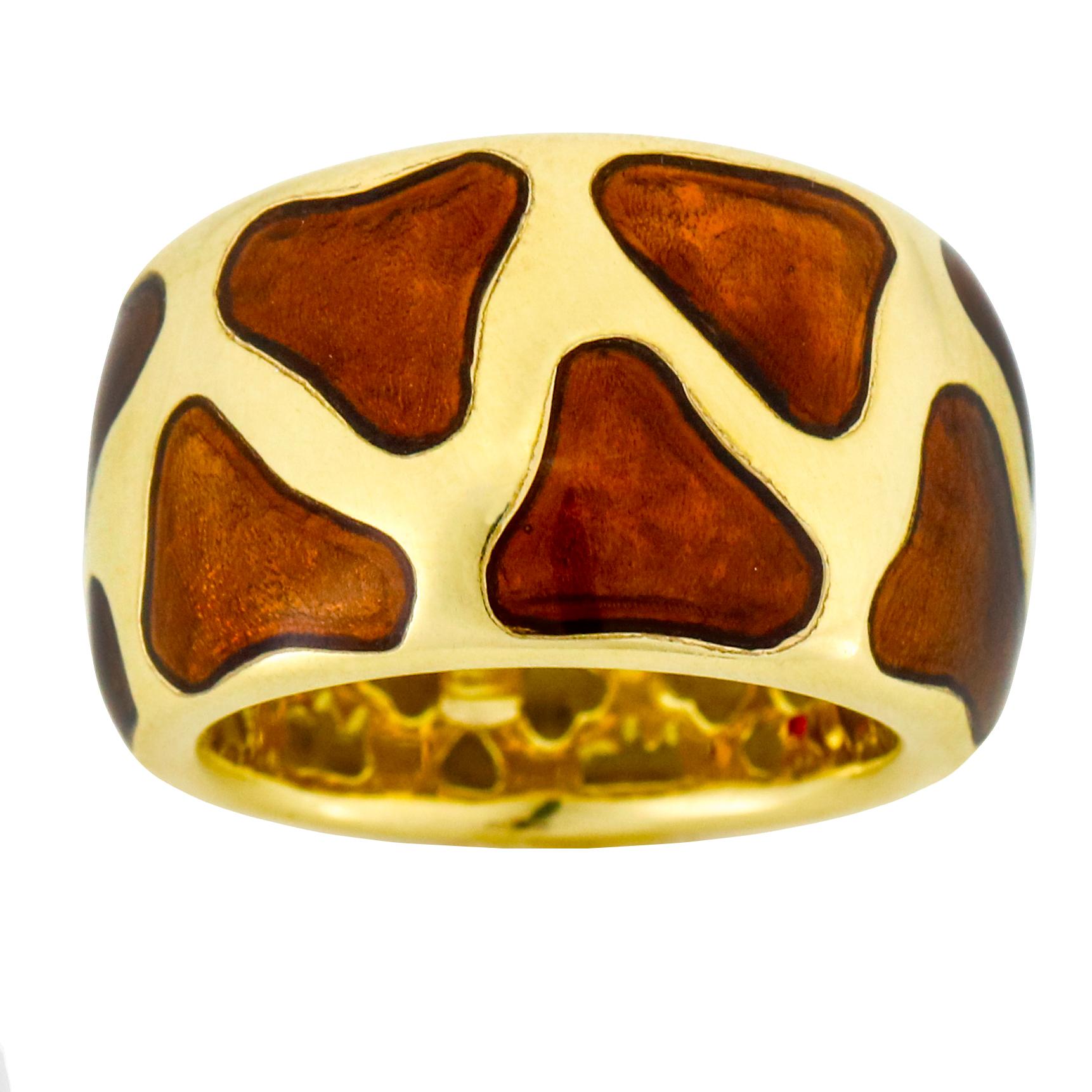 Women's Roberto Coin Giraffe Enamel Band Ring in 18 Karat Yellow Gold For Sale