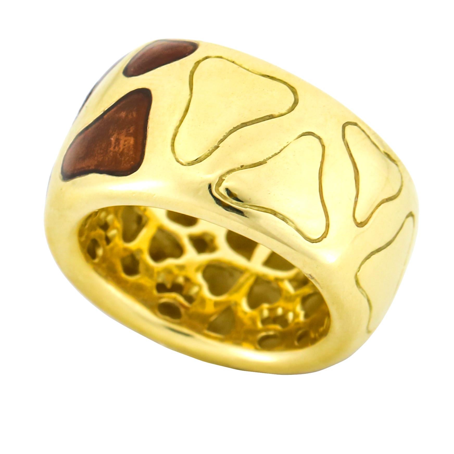 Roberto Coin Giraffe Enamel Band Ring in 18 Karat Yellow Gold For Sale 1