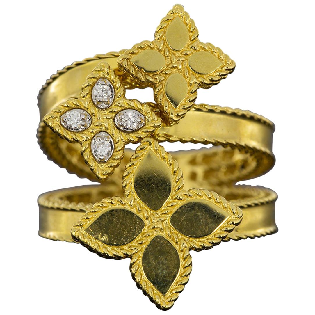 Roberto Coin Gold 0.03 Carat Princess Flower Bypass 3 Flower Ring