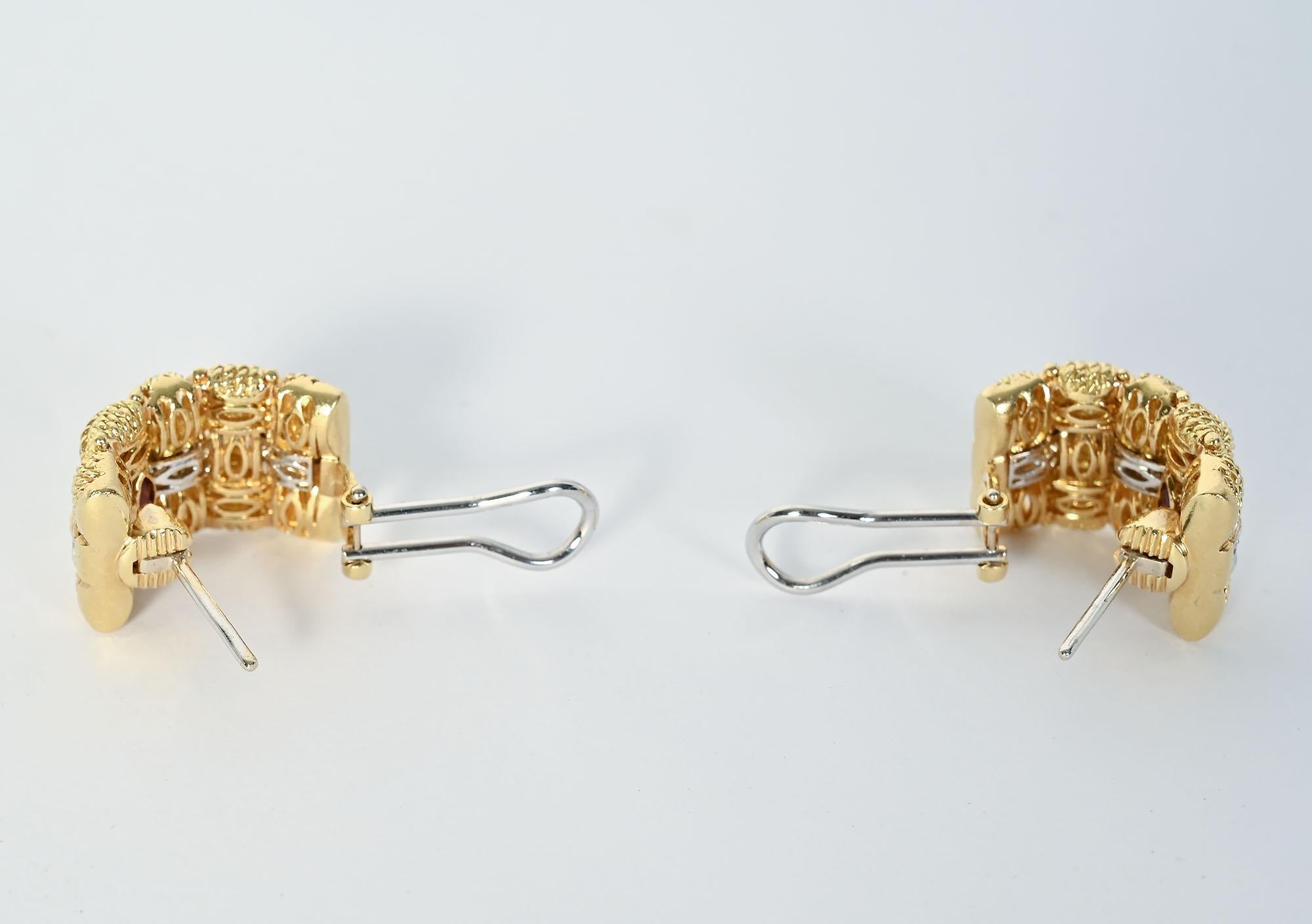 Contemporary Roberto Coin Gold and Diamond Appassionata Half Hoop Earrings