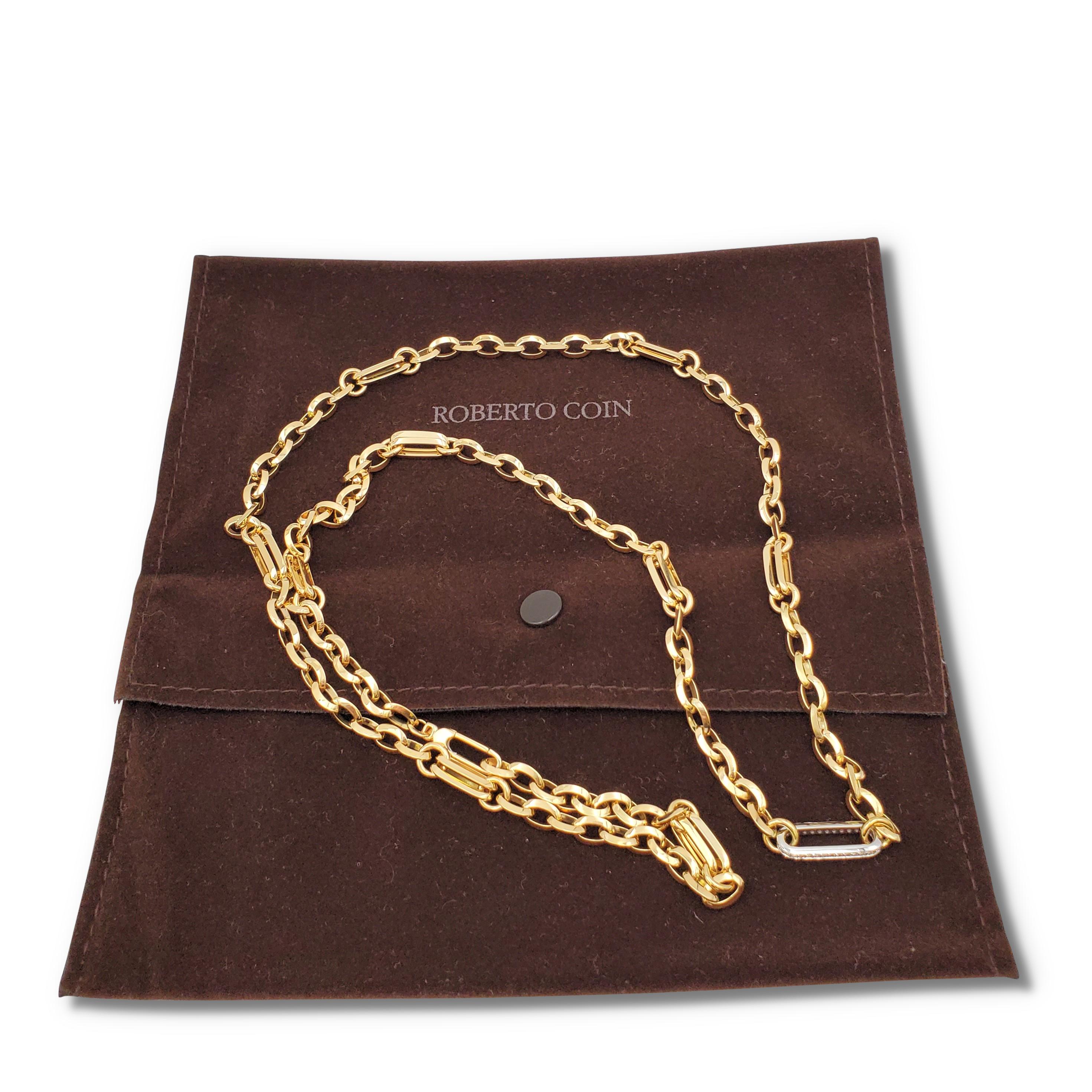 Roberto Coin Gold and Diamond Long Chain Link Necklace 4