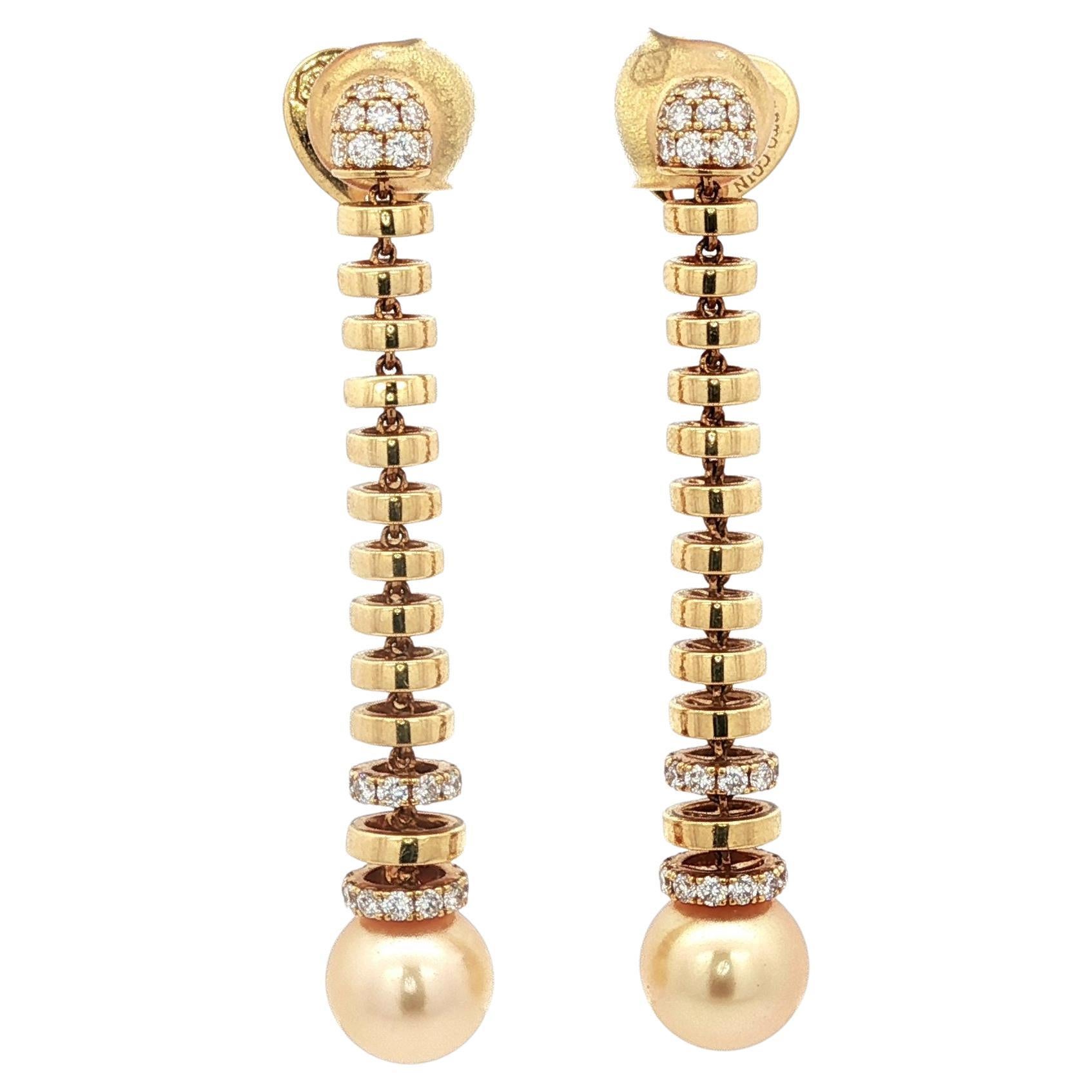 Roberto Coin Golden Pearl & Diamond Dangle Earrings 18K Yellow Gold