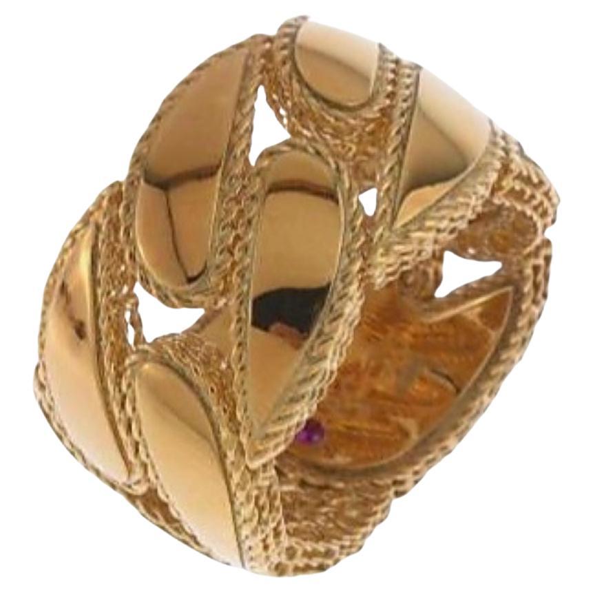 Roberto Coin "Gourmette" 18 Karat Rose Gold Ring (Italy) For Sale