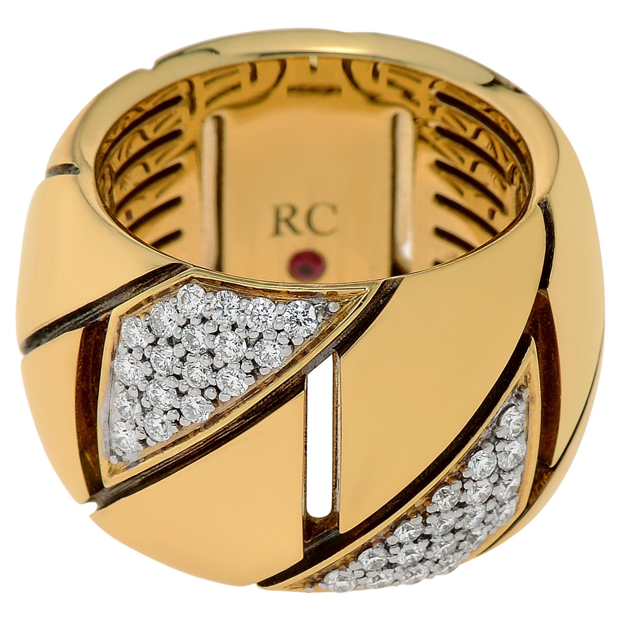 Bague jonc Gourmette Roberto Coin en or 18 carats et diamants, taille 7