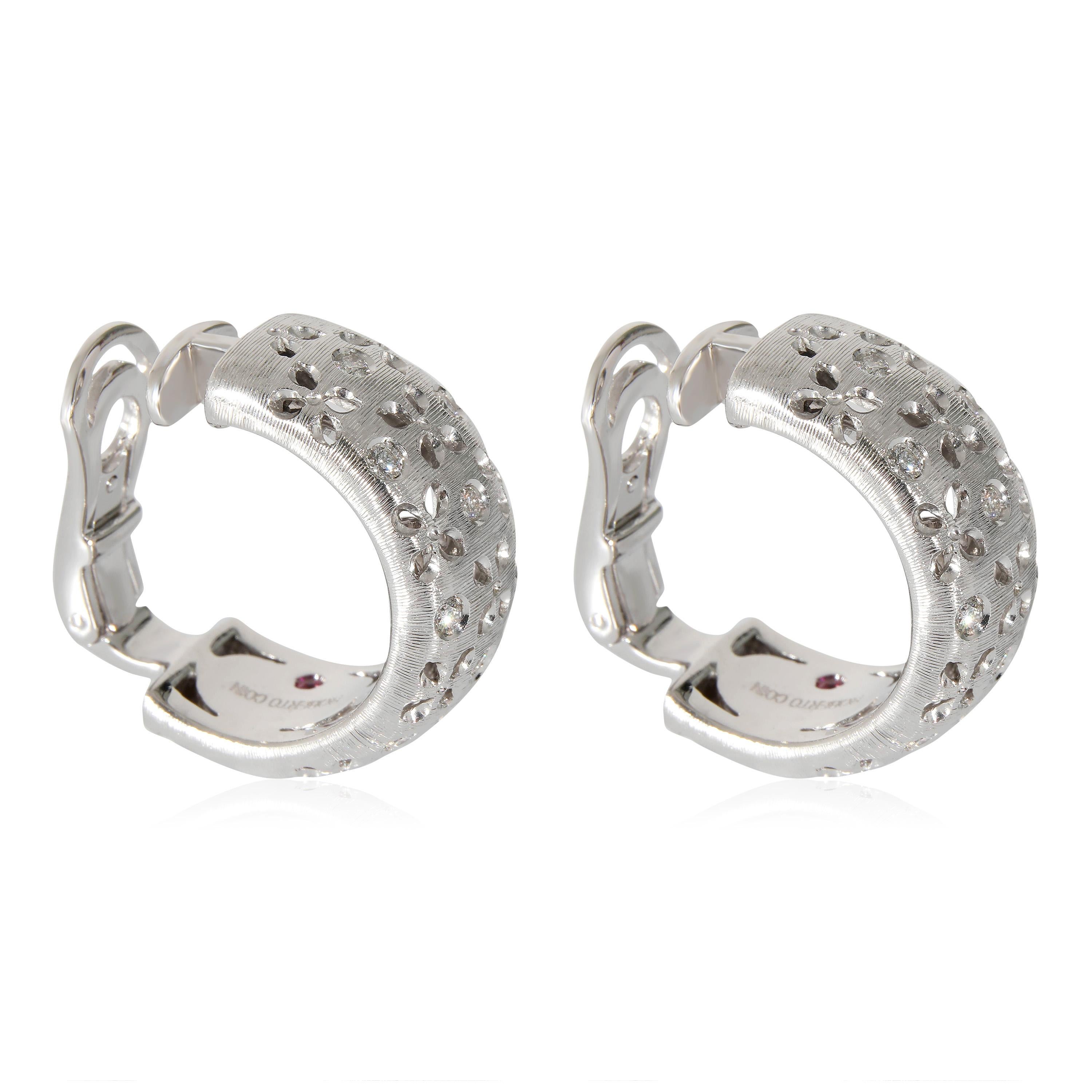 Roberto Coin Granada Clip On Hoop Earrings in 18k White Gold 0.40 CTW In Excellent Condition For Sale In New York, NY