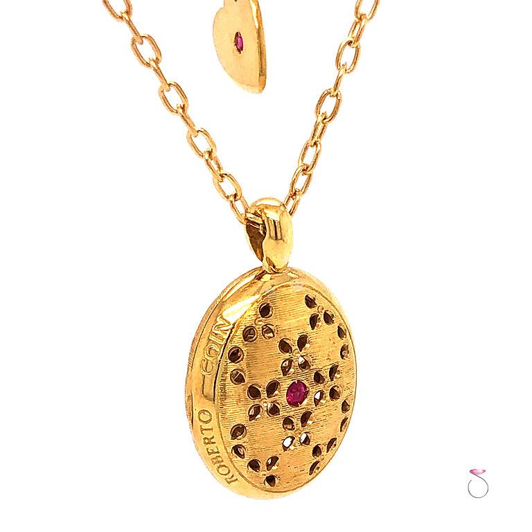 Roberto Coin Granada Diamond and Ruby Locket Pendant on Chain In Excellent Condition In Honolulu, HI