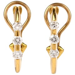 Roberto Coin Half Hoop Diamond Gold Clip Back Earrings