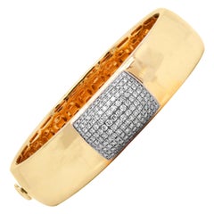 Roberto Coin Hammered Finish Martellato Yellow Gold and Diamond Bangle Bracelet