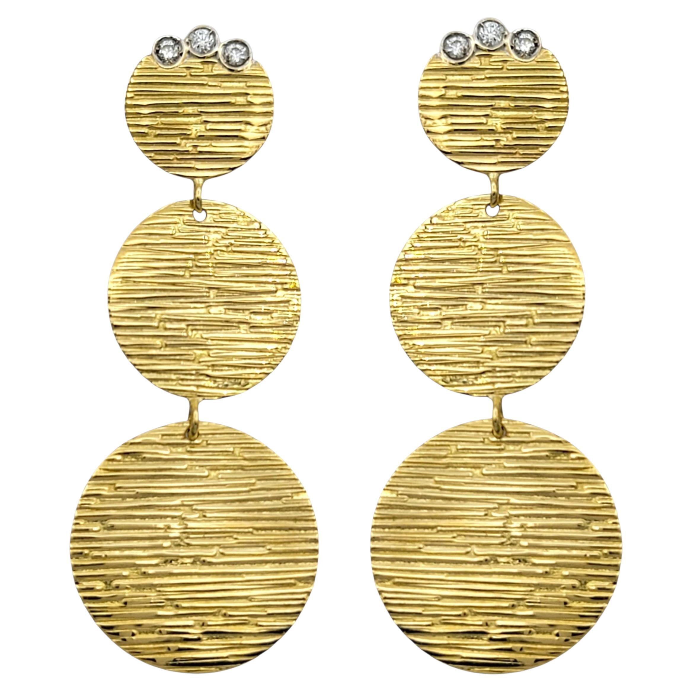 Roberto Coin Boucles d'oreilles pendantes à triple disque martelé avec diamants en or 18 carats