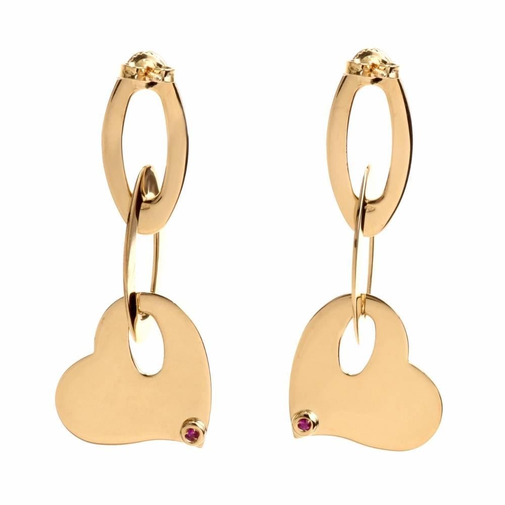Modern Roberto Coin Heart Dangel Drop Pendant Gold Earrings