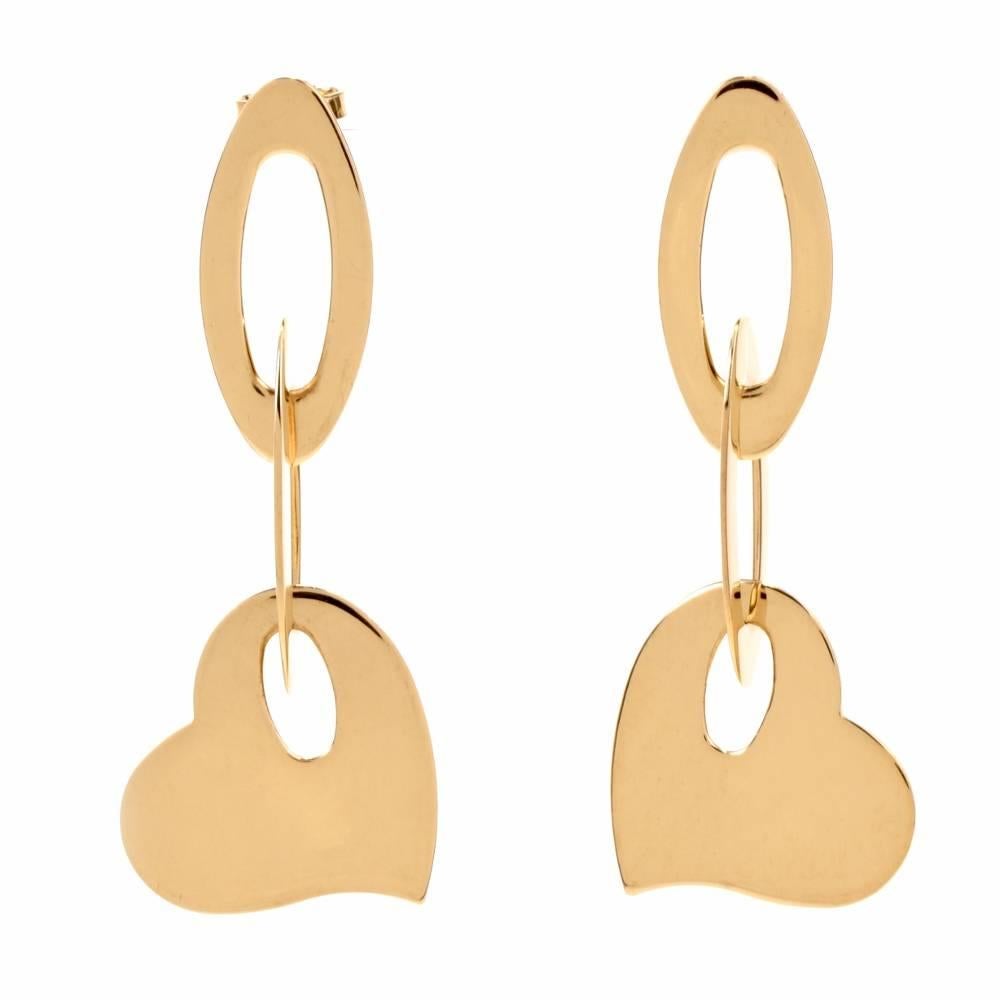 Roberto Coin Heart Dangel Drop Pendant Gold Earrings