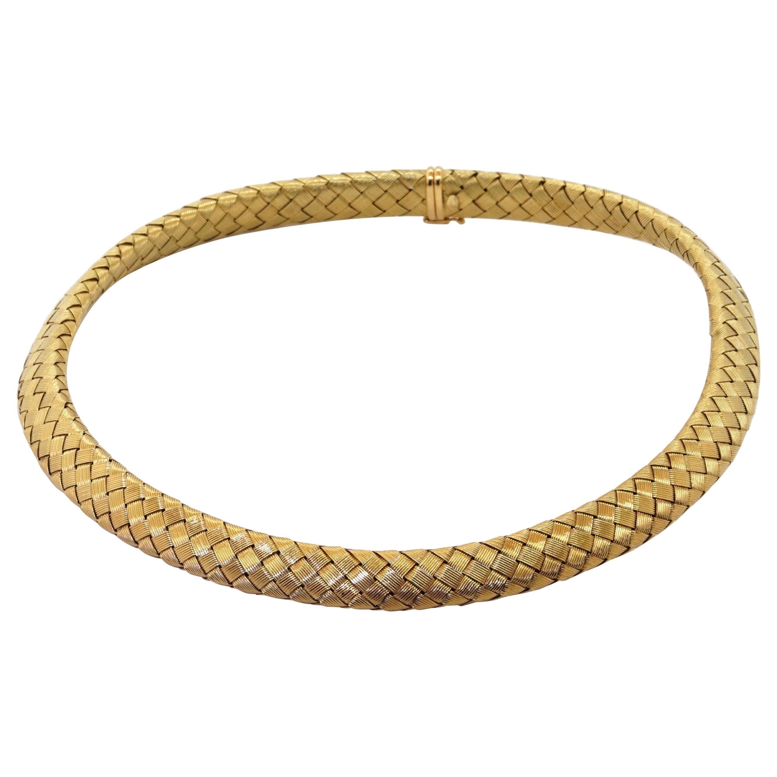 Roberto Coin Heavy 18K Yellow Gold Woven Choker Necklace w/ Sapphire Clasp For Sale