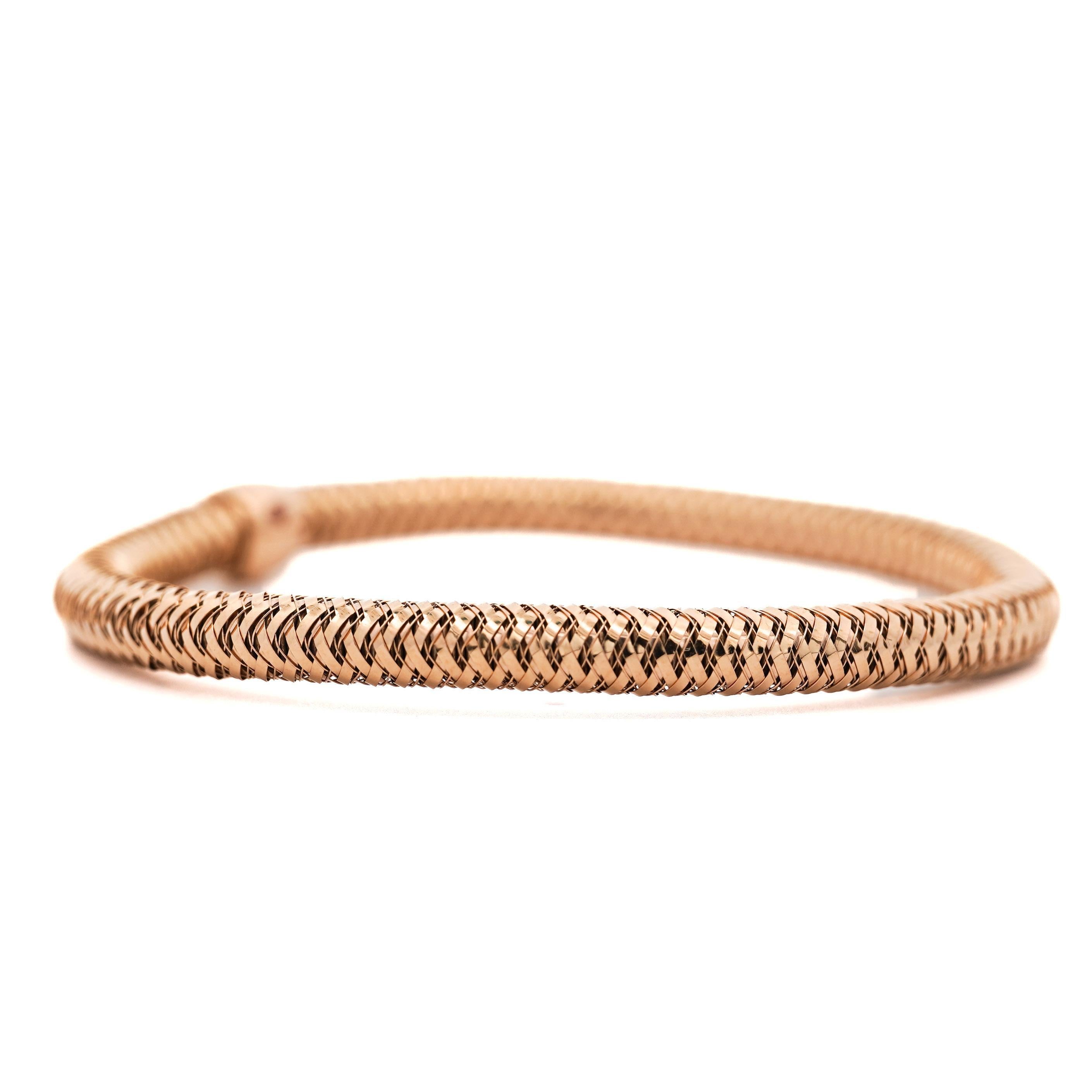 Roberto Coin en or rose 18 carats Bracelet souple à cylindre tressé en vente 2