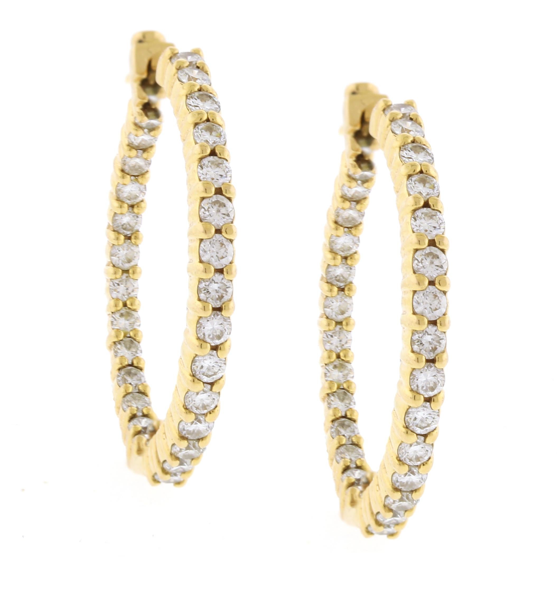 Brilliant Cut Roberto Coin Inside Out Diamond Hoop Earrings For Sale