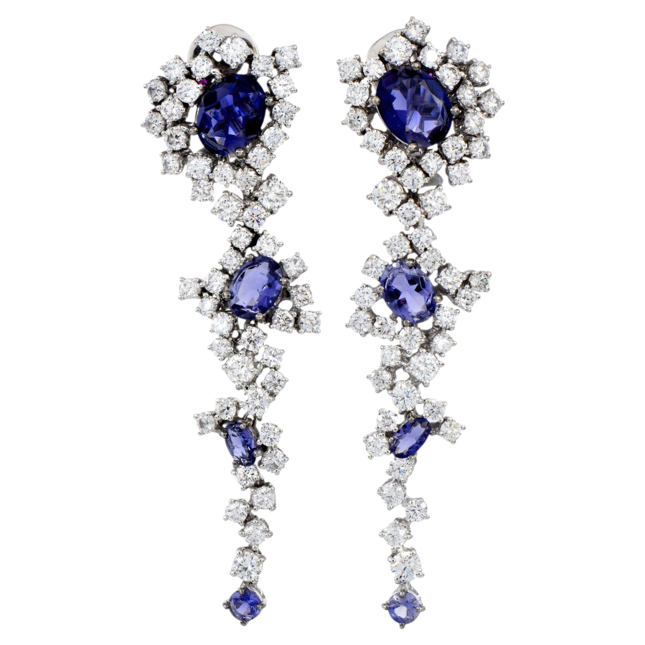 Roberto Coin Iolite Gem Diamond 18K Gold Dangle Earrings For Sale