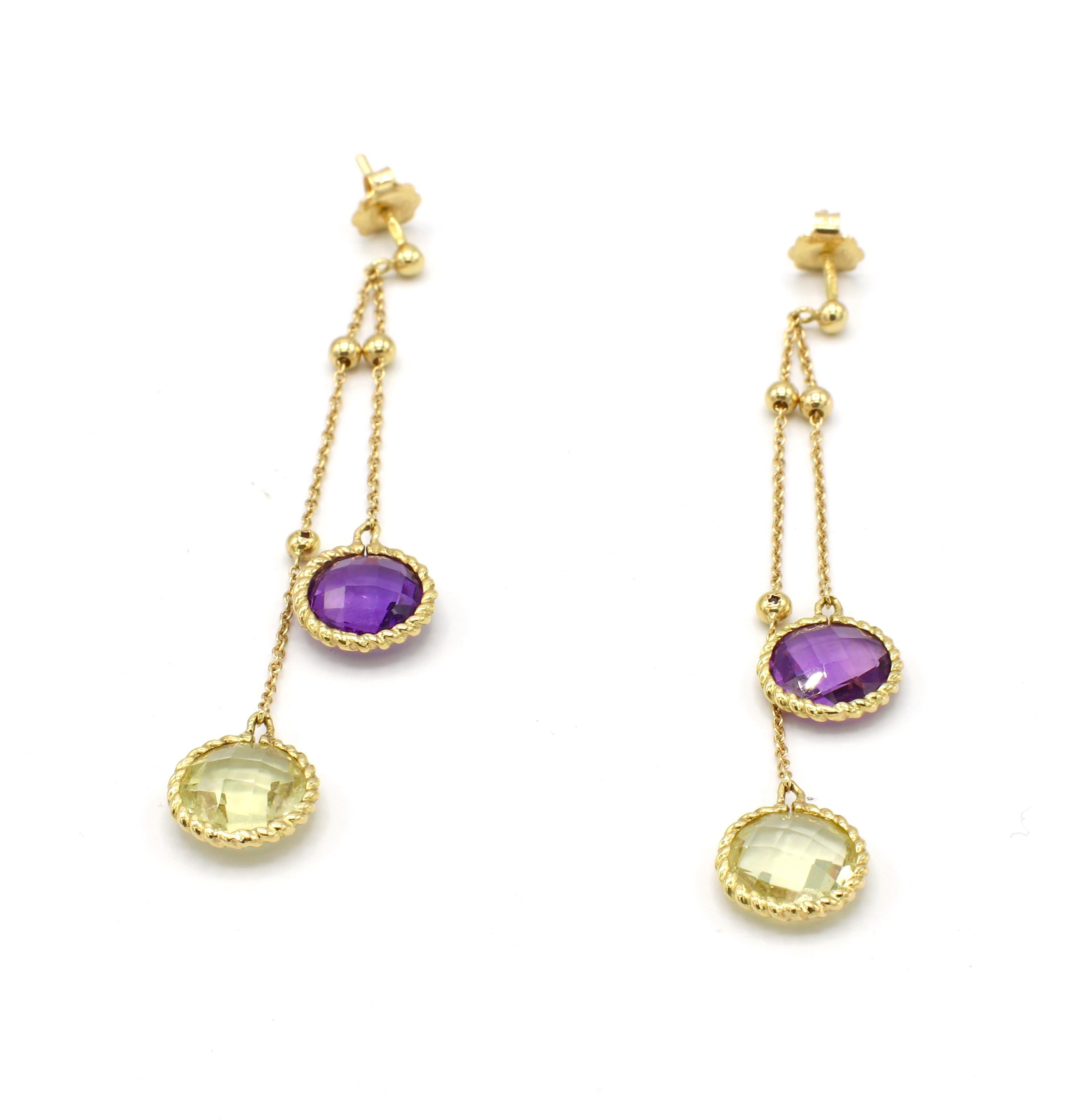 Modern Roberto Coin Ipanema 18 Karat Amethyst and Citrine Dangle Drop Earrings